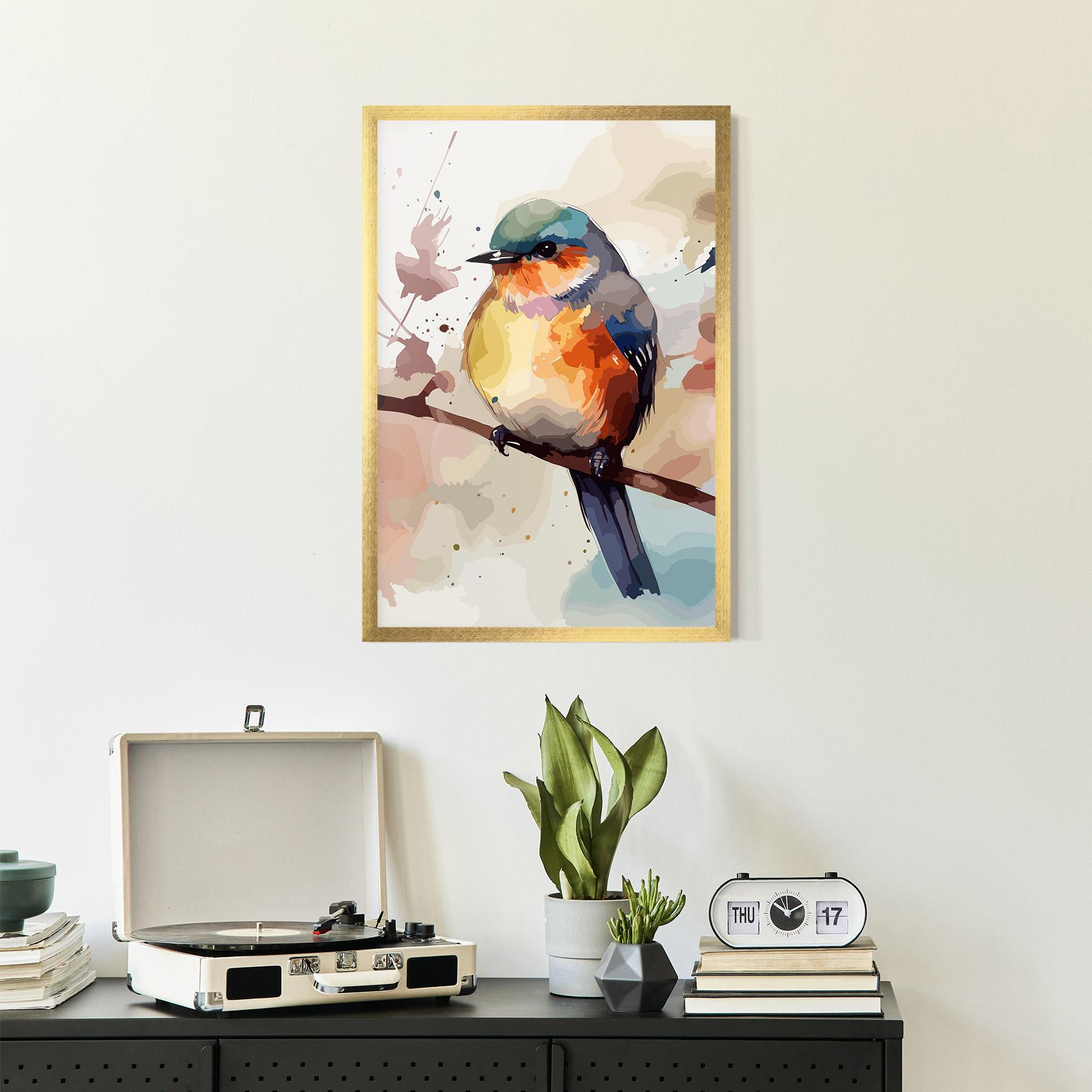 Poster Înrămat Orange Purple Bird mockup 2