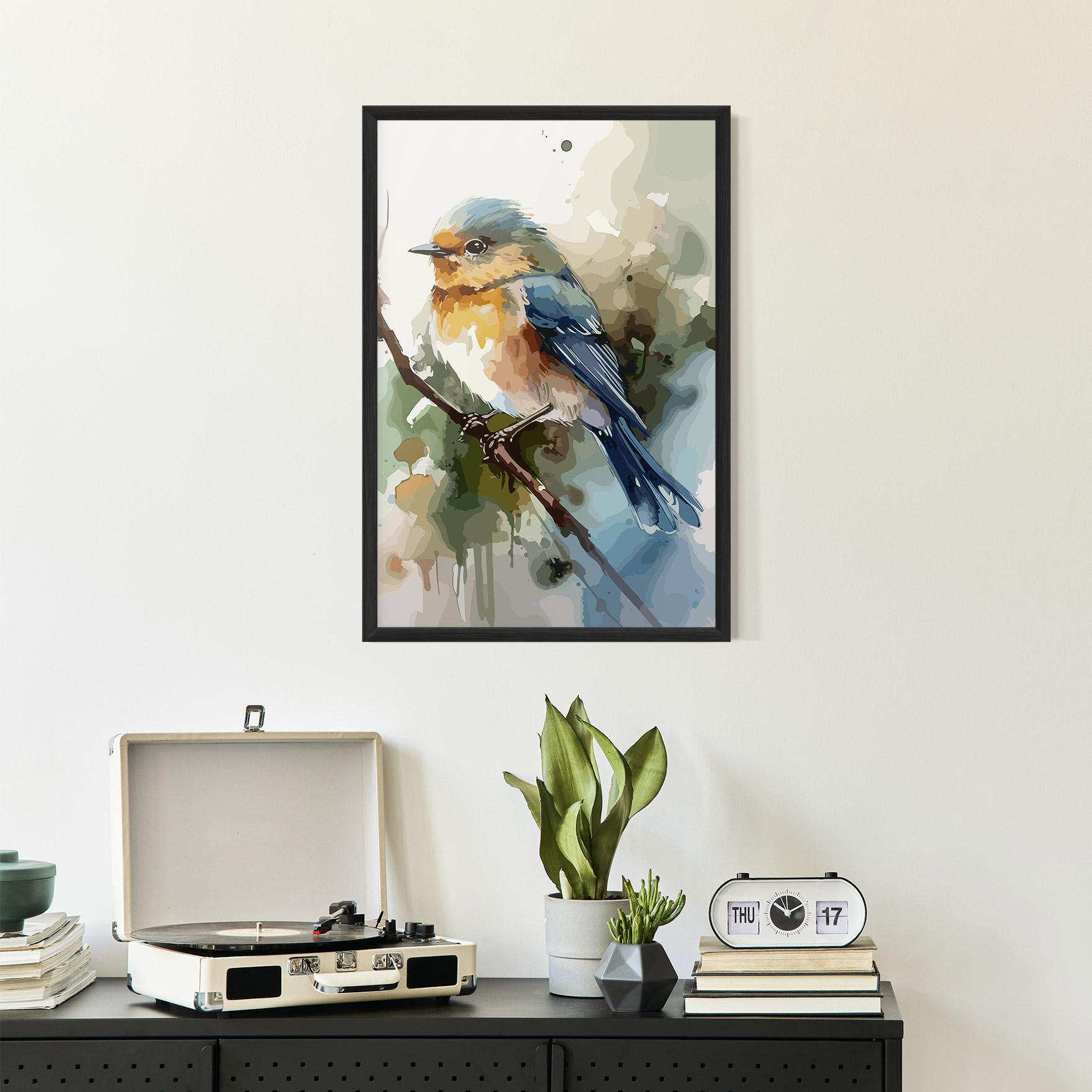 Poster Înrămat Blue Pretty Bird mockup 2