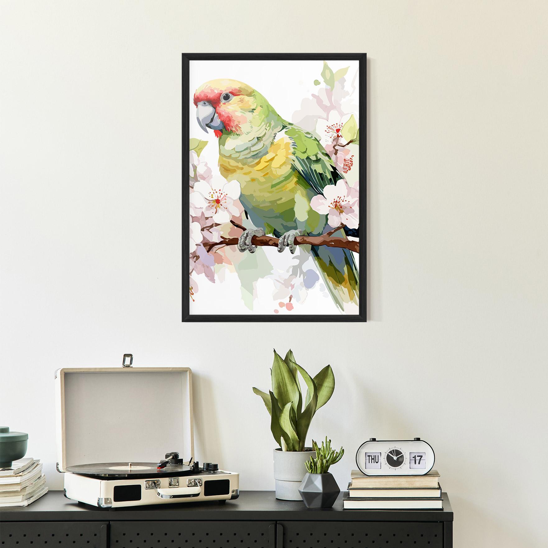 Poster Înrămat Cute Green Parrot mockup 2