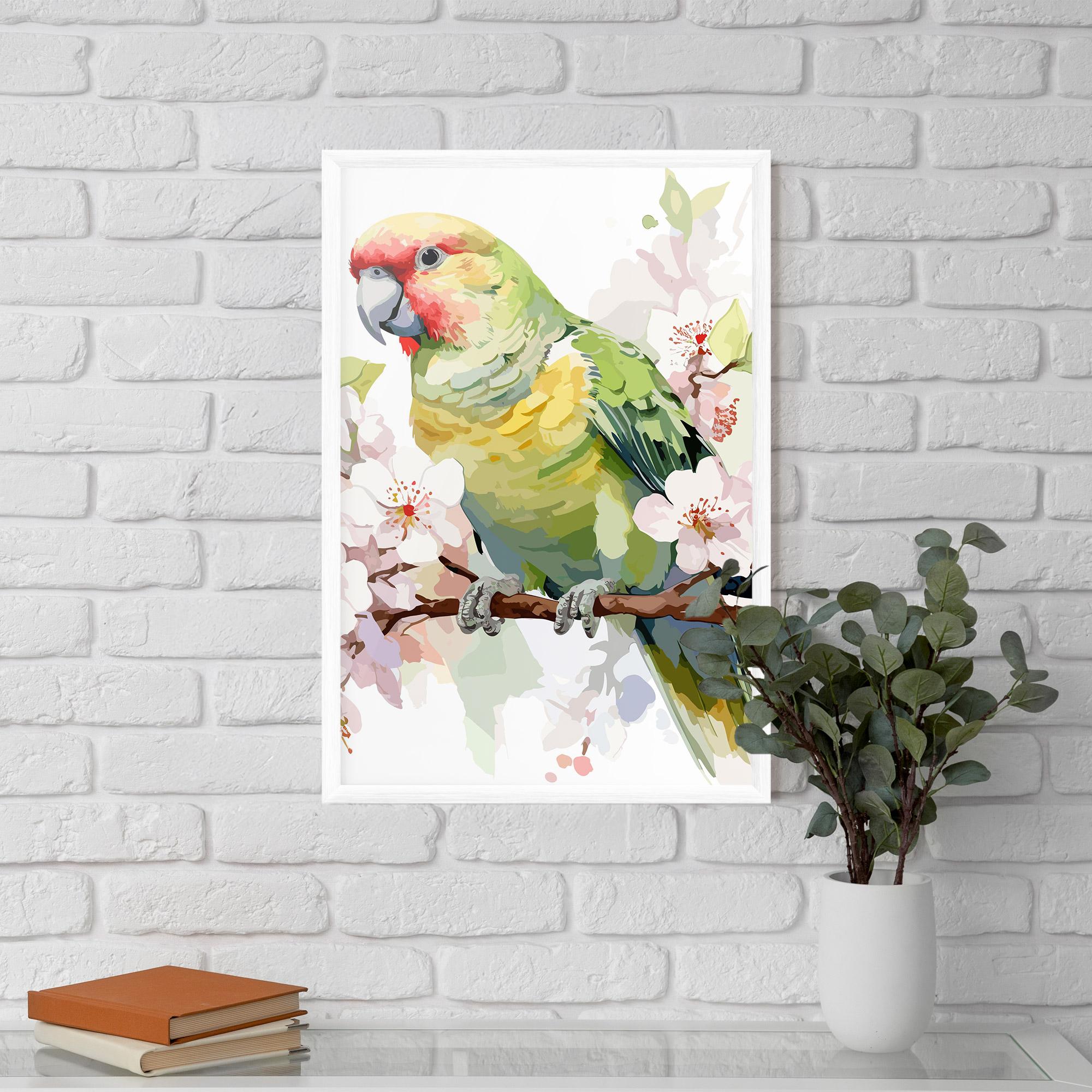 Poster Înrămat Cute Green Parrot mockup 5