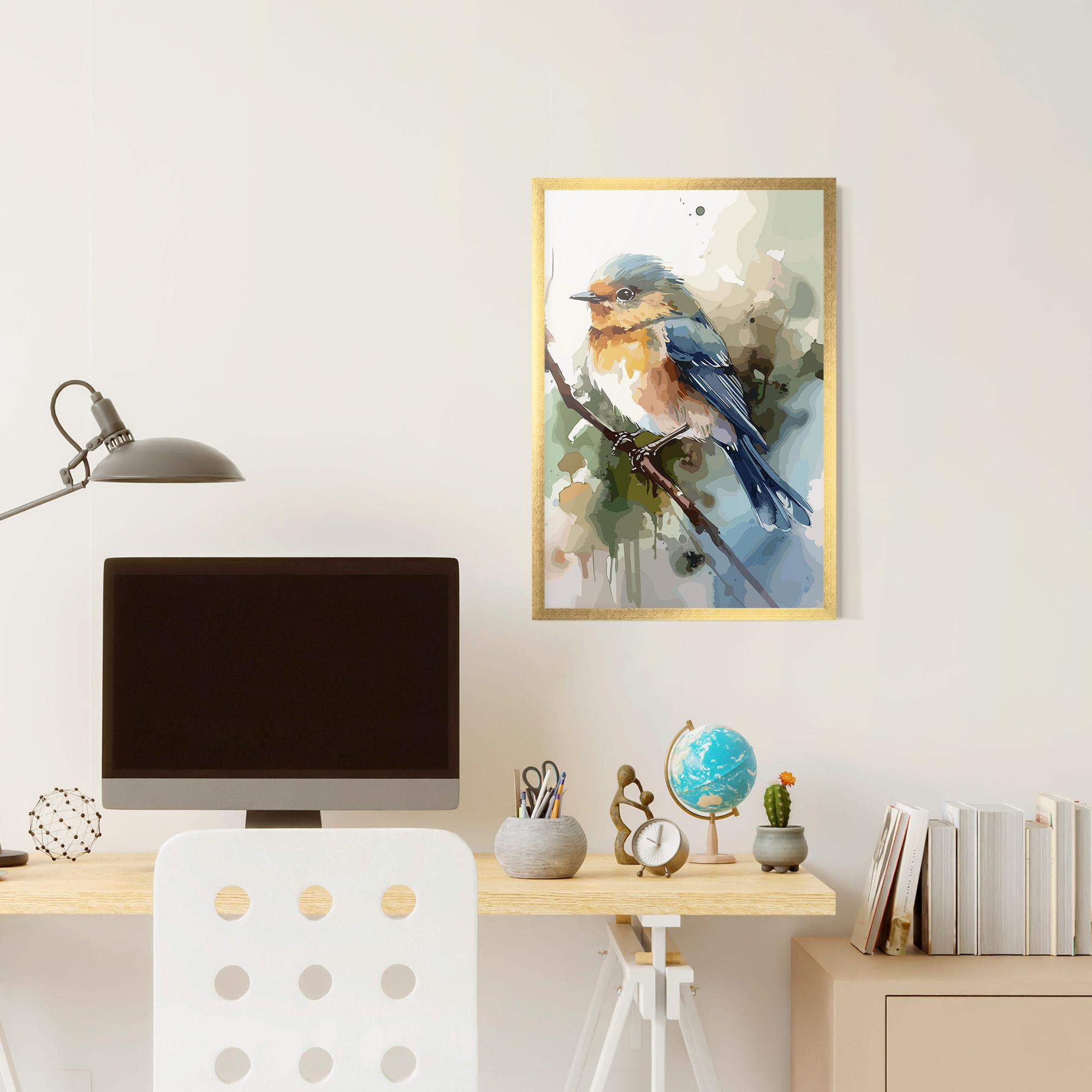 Poster Înrămat Blue Pretty Bird mockup 6