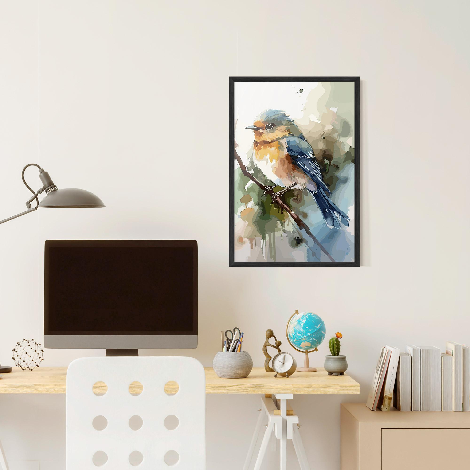 Poster Înrămat Blue Pretty Bird mockup 6