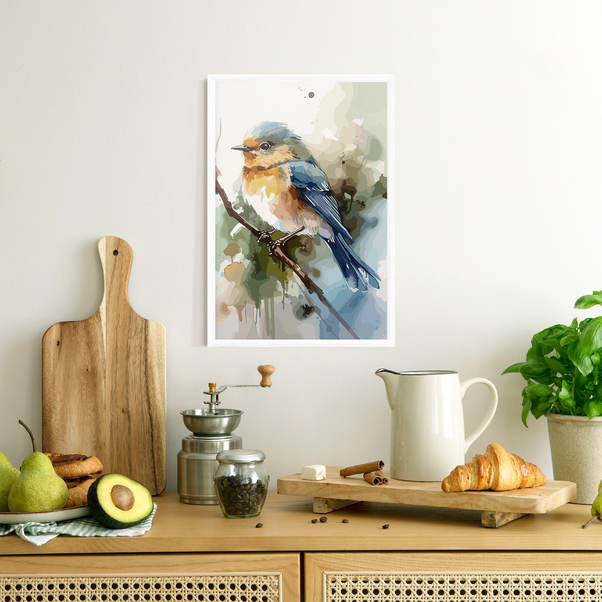 Poster Înrămat Blue Pretty Bird mockup 8