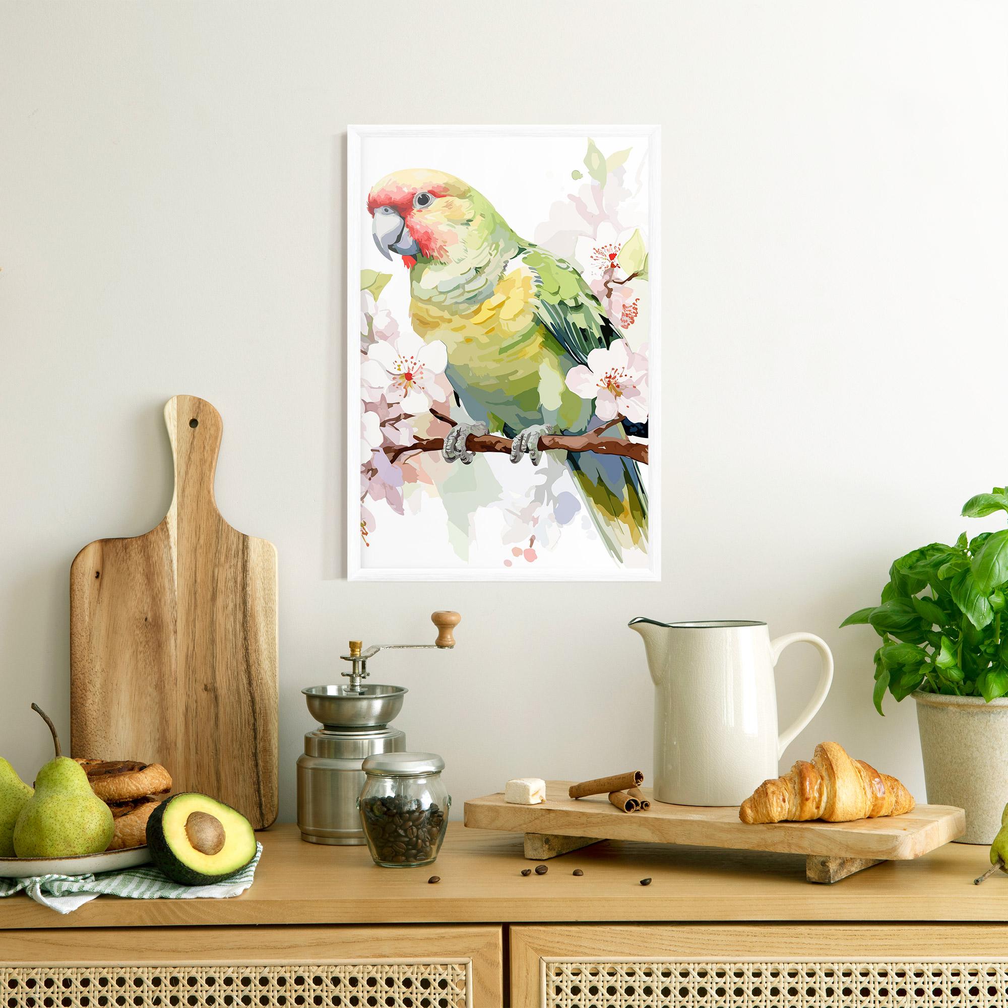 Poster Înrămat Cute Green Parrot mockup 8
