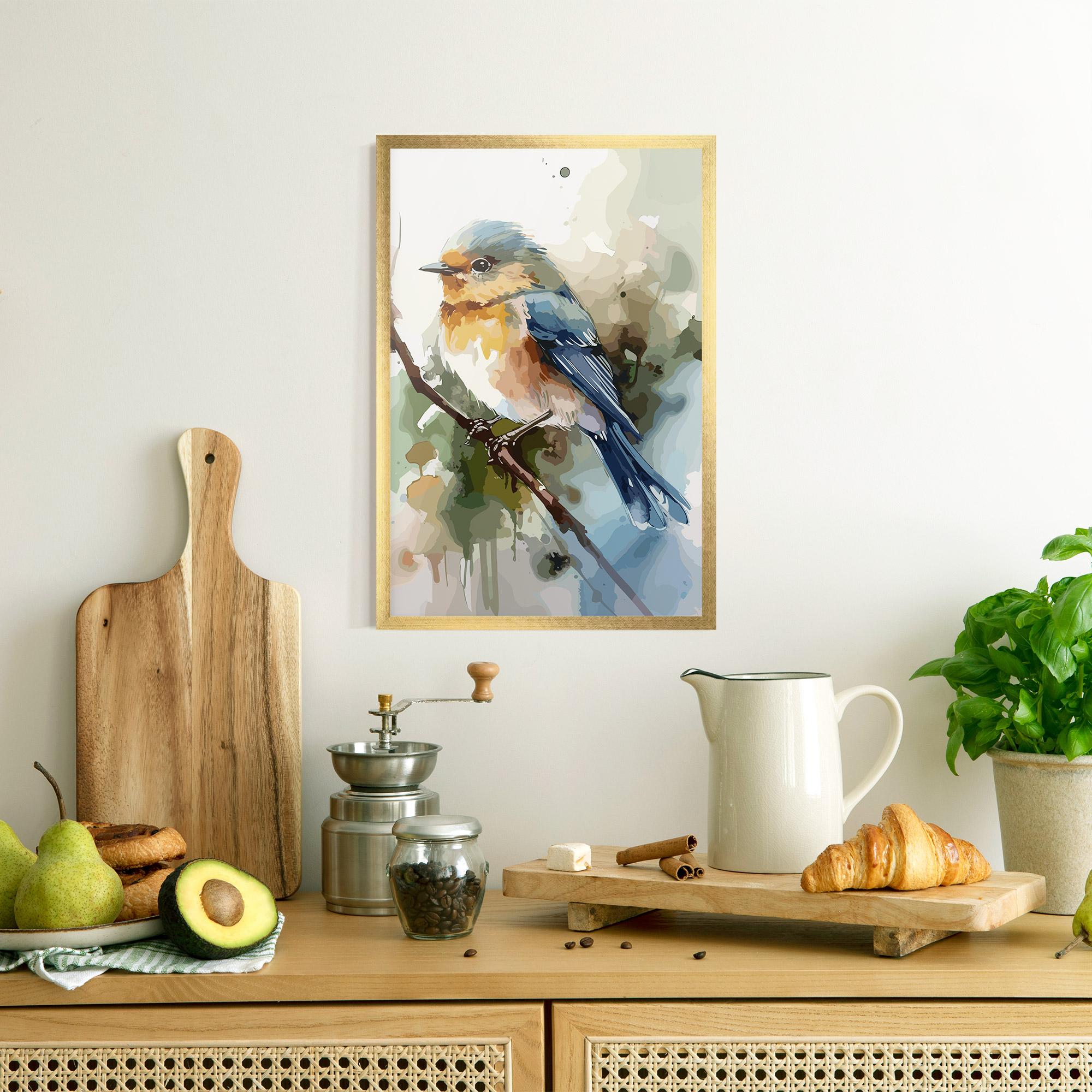 Poster Înrămat Blue Pretty Bird mockup 8