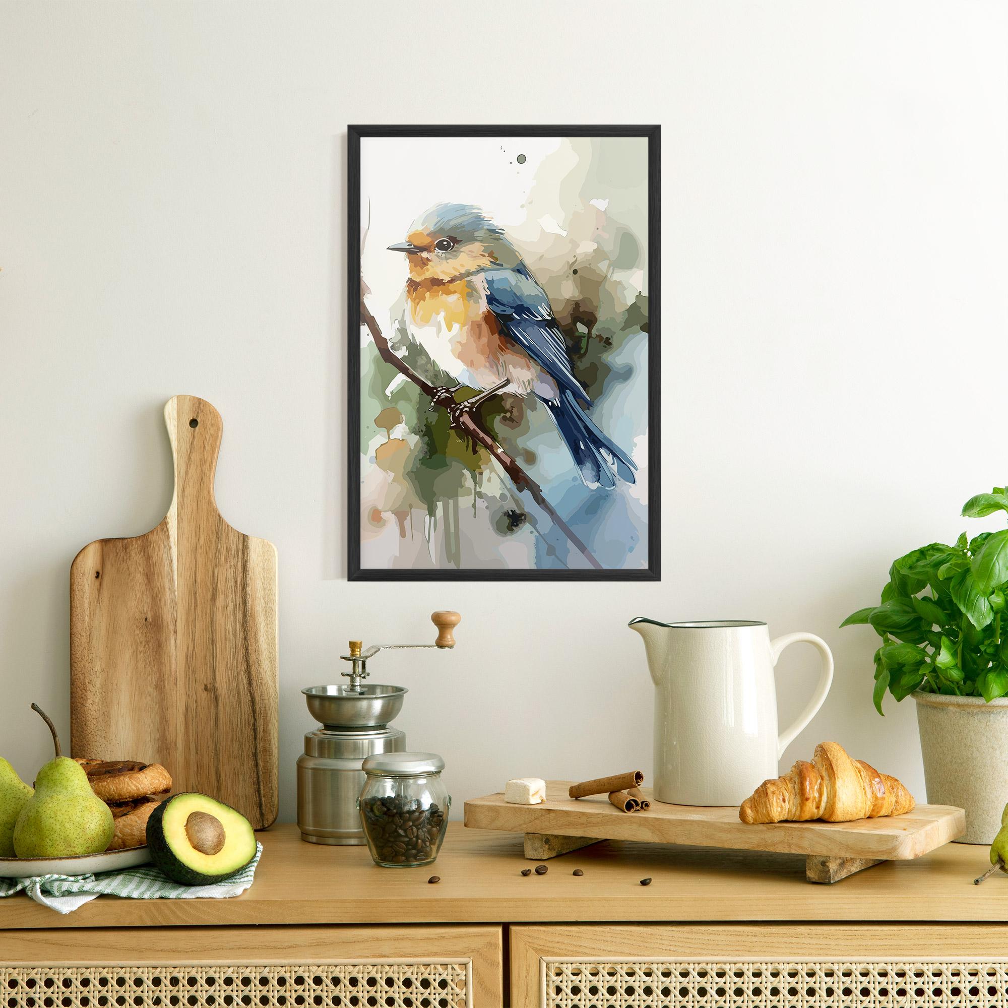 Poster Înrămat Blue Pretty Bird mockup 8