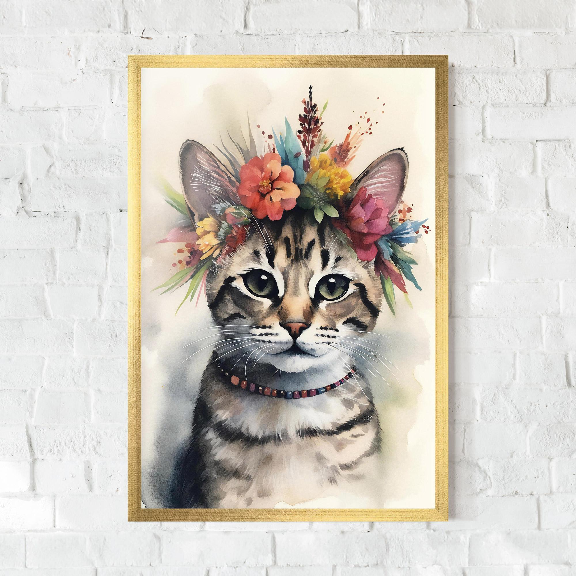Poster Înrămat Flower Cat Art mockup 0