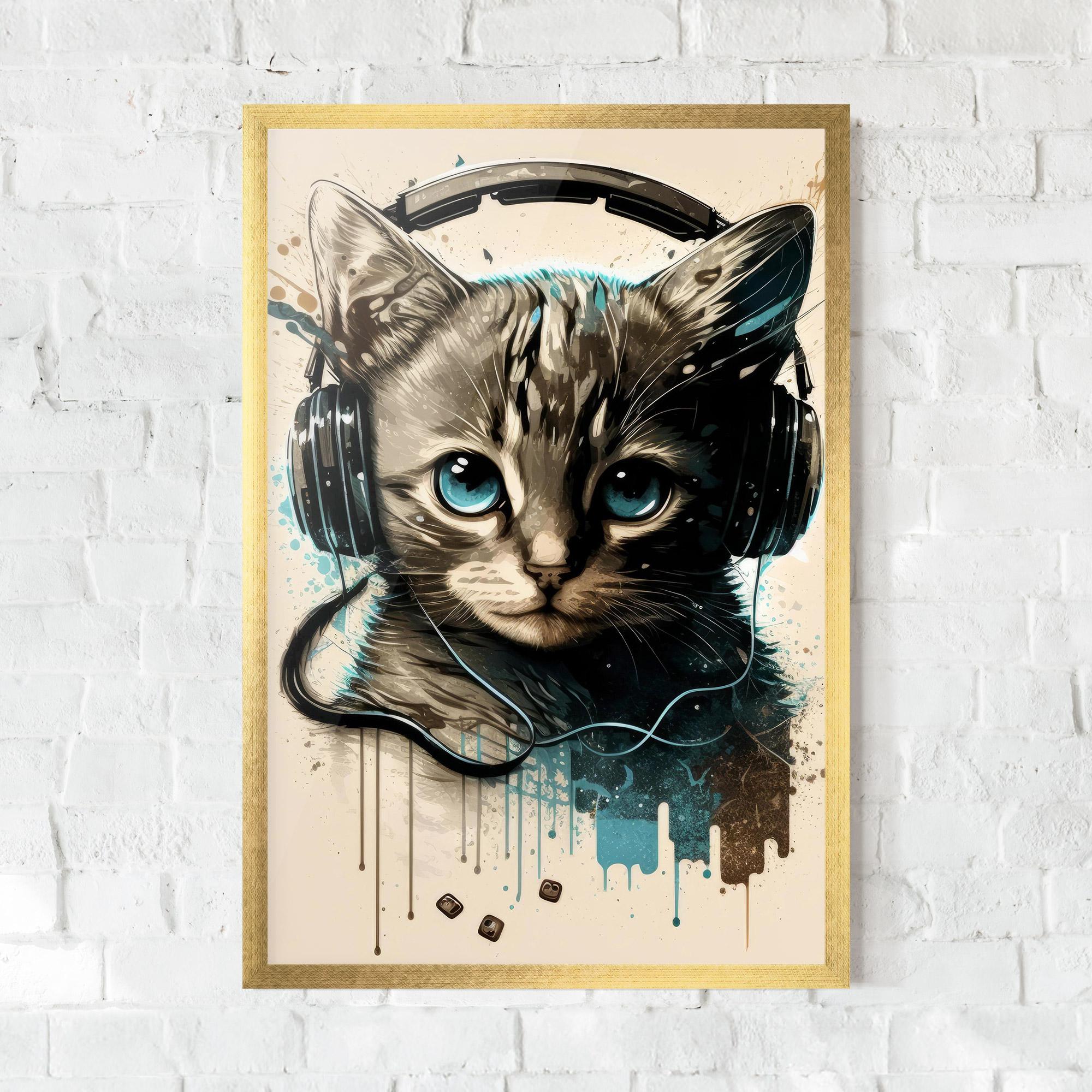 Poster Înrămat Headphones Cute Cat mockup 0