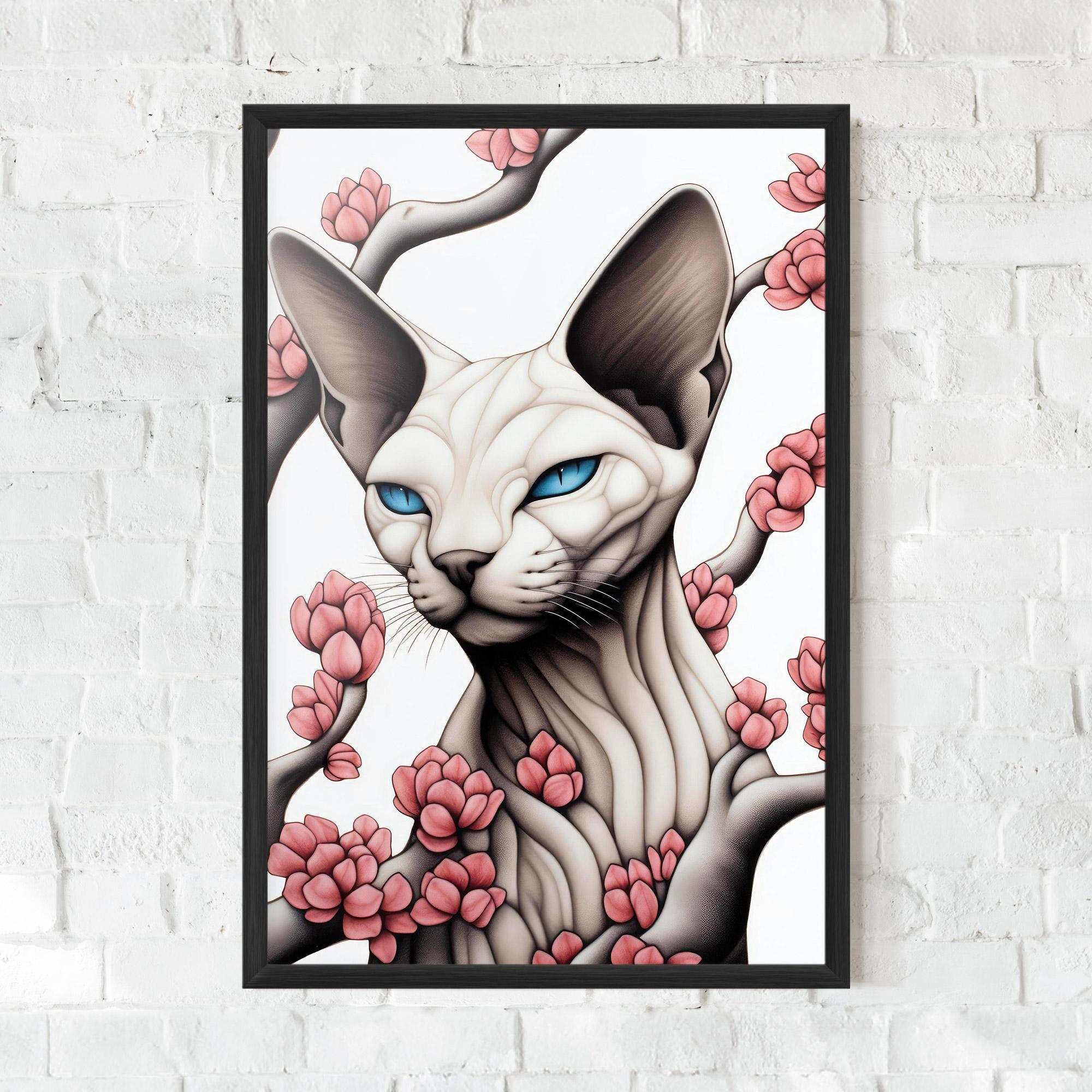 Poster Înrămat Blue Eyes Cat Drawing mockup 0