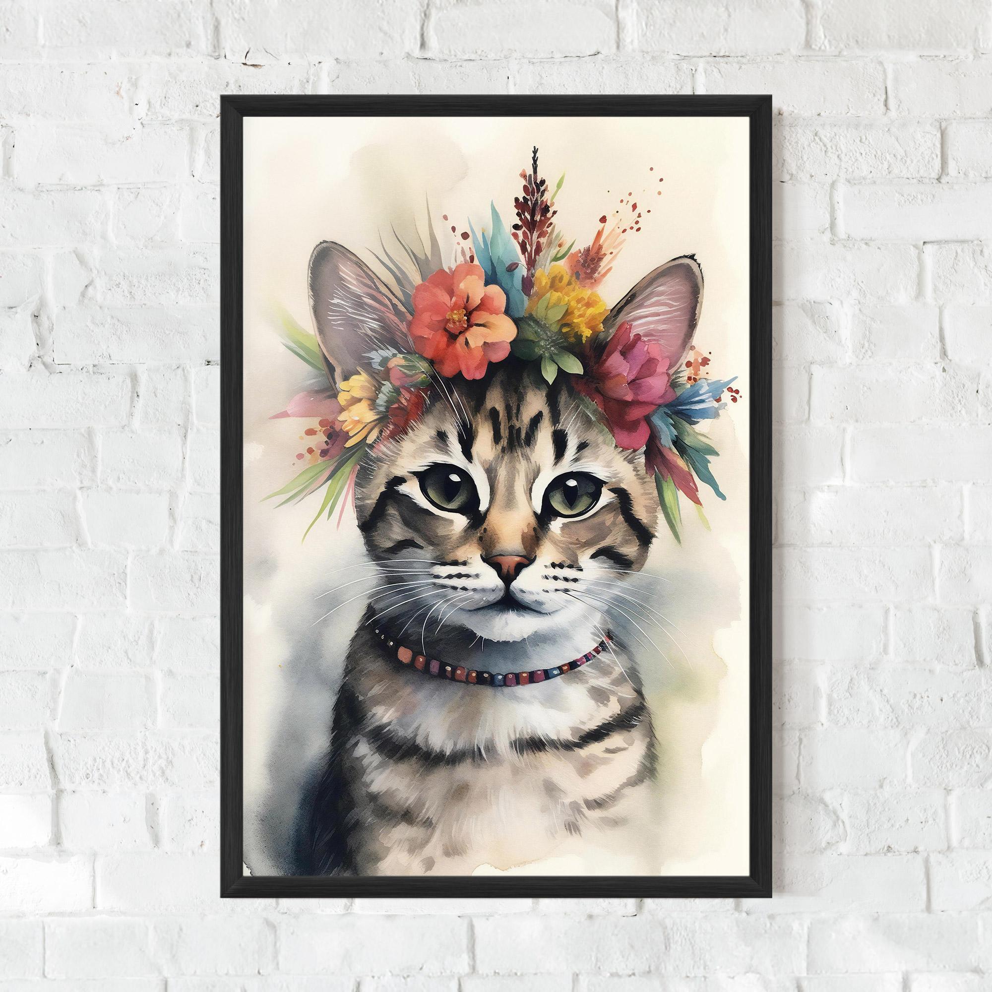 Poster Înrămat Flower Cat Art mockup 0