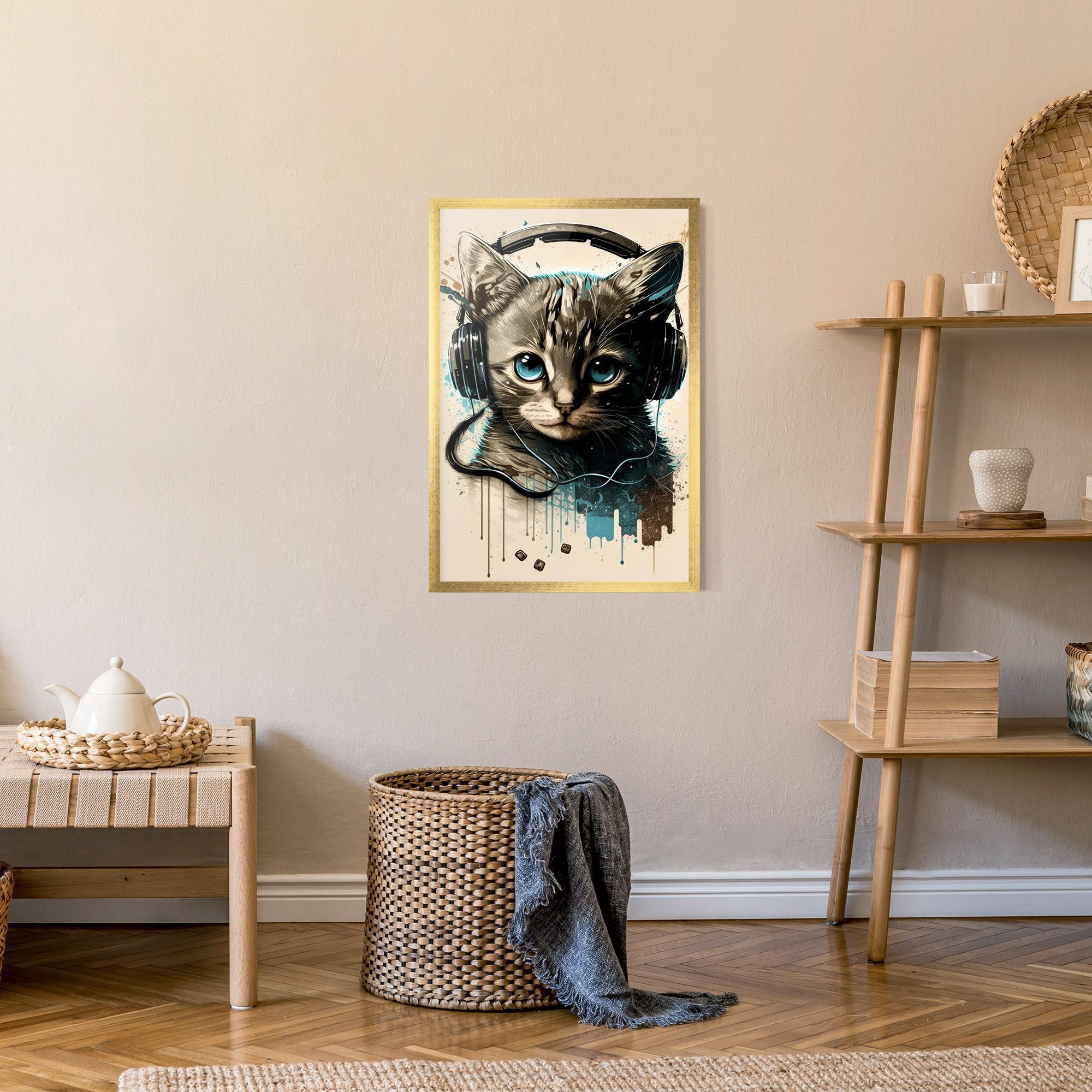 Poster Înrămat Headphones Cute Cat mockup 9