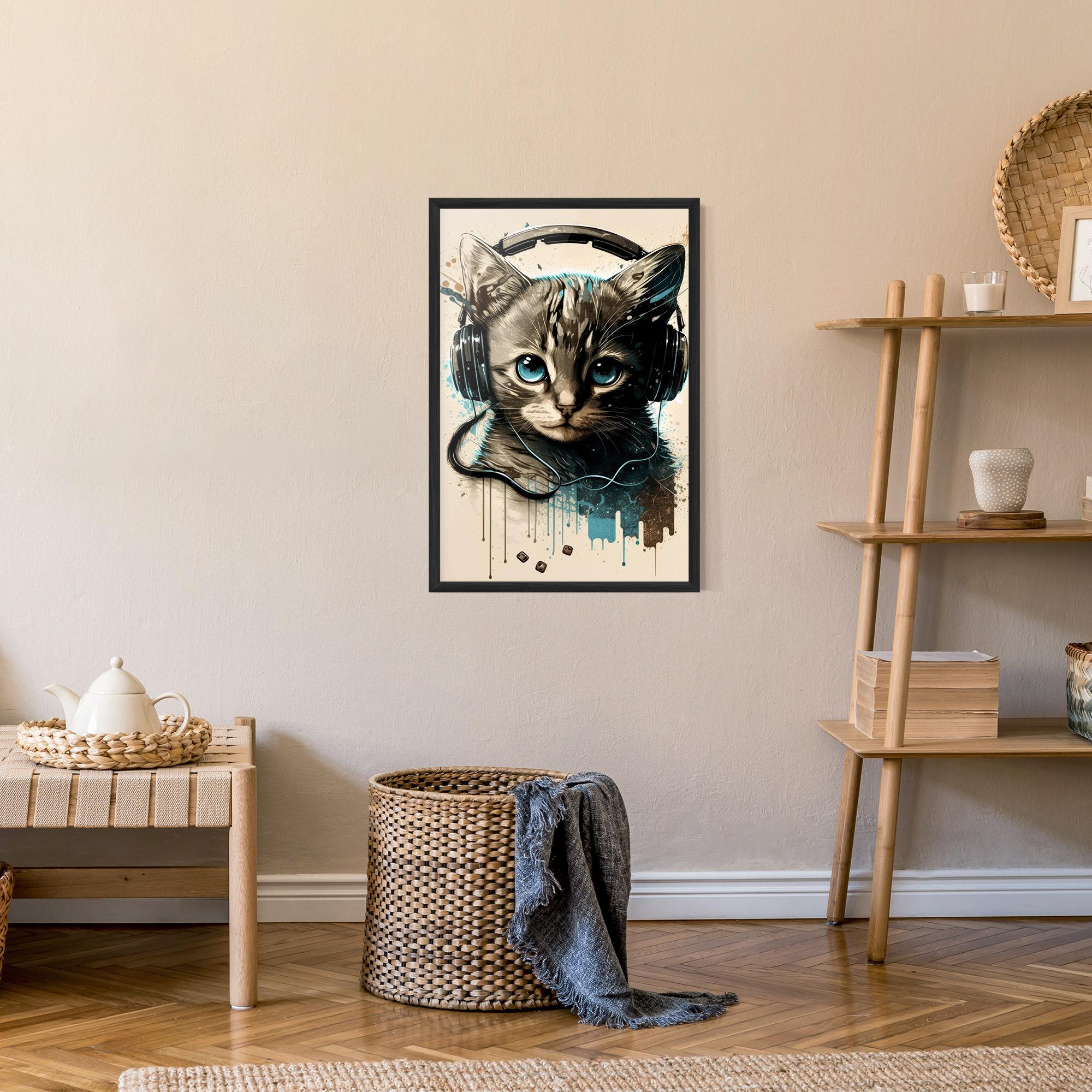 Poster Înrămat Headphones Cute Cat mockup 9