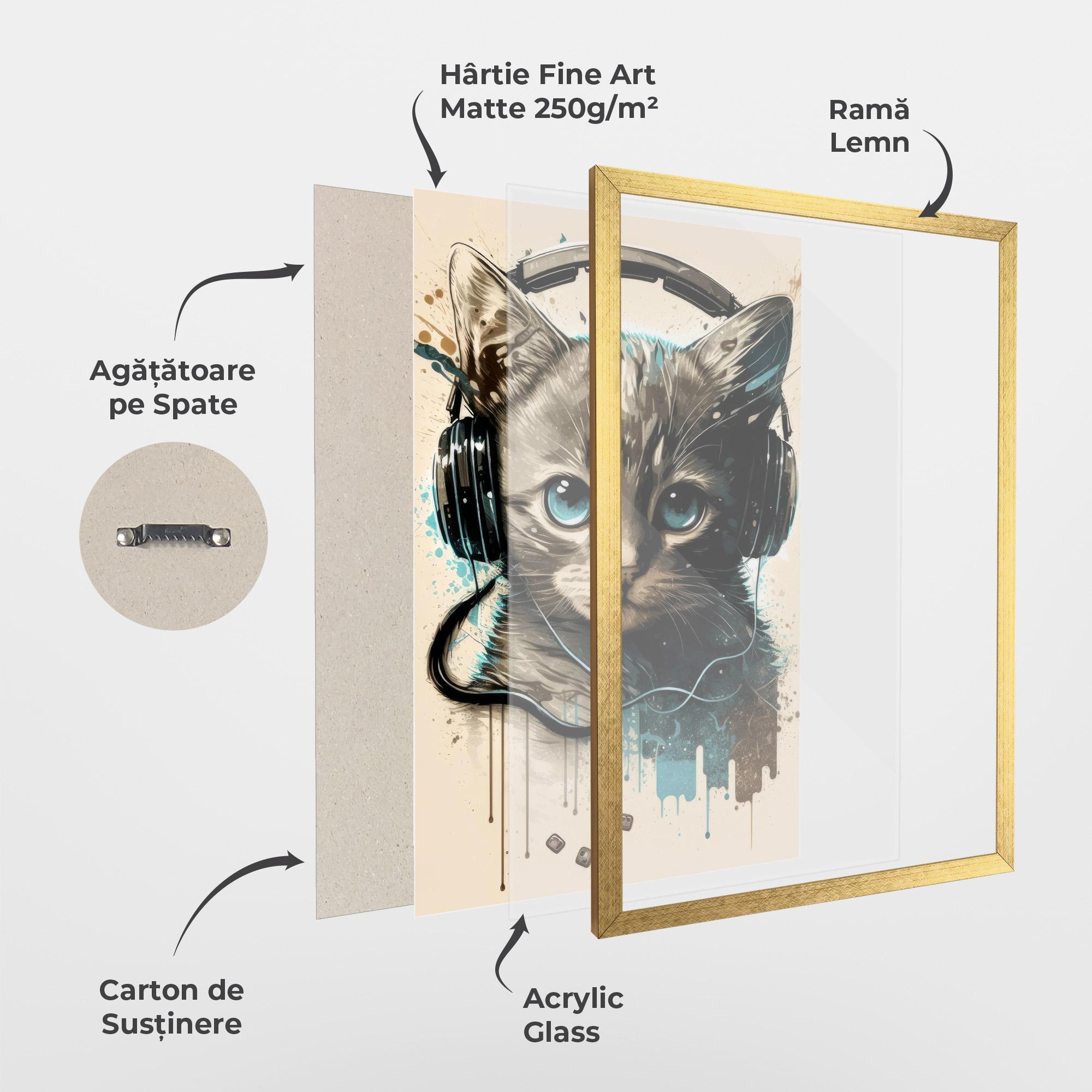 Poster Înrămat Headphones Cute Cat mockup 1