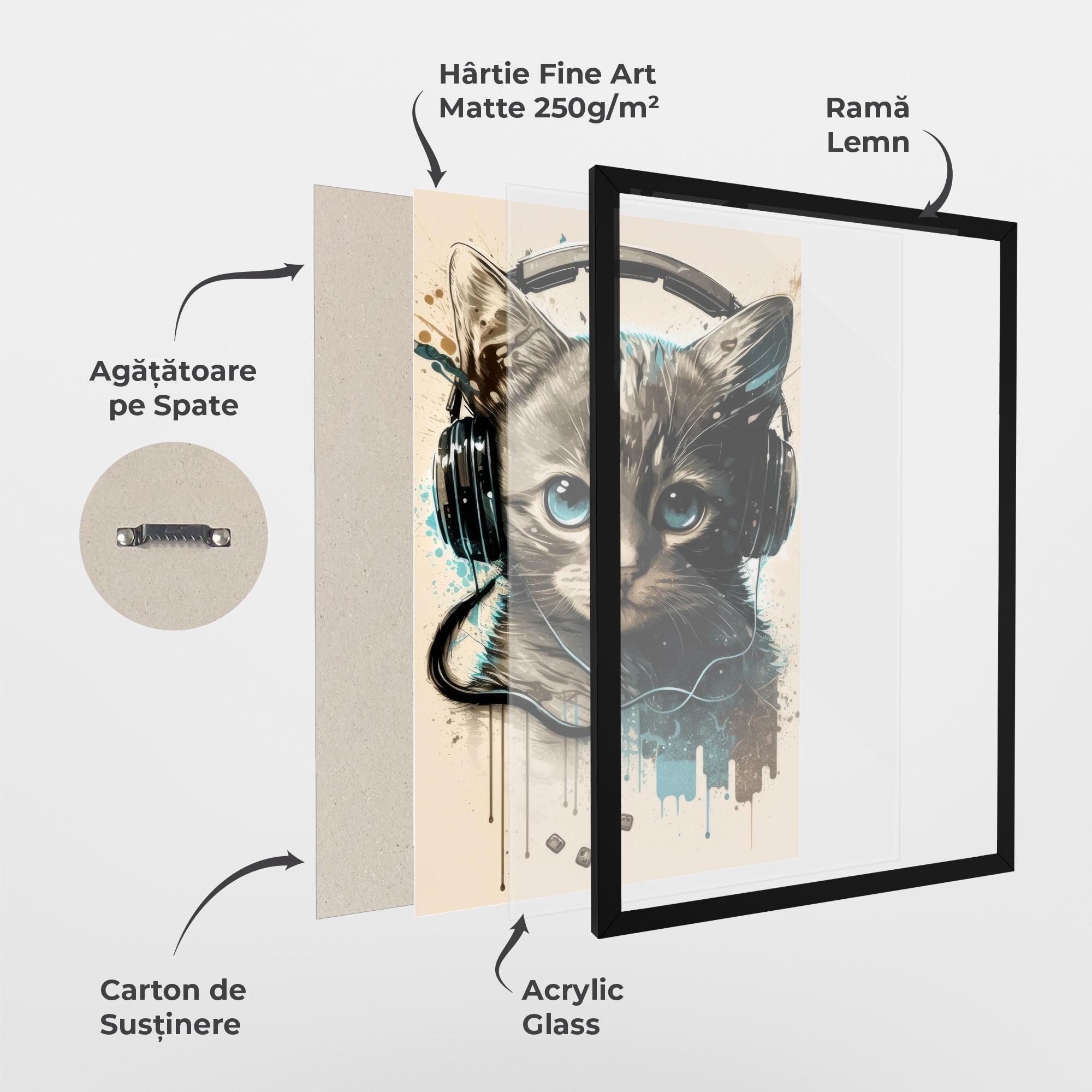 Poster Înrămat Headphones Cute Cat mockup 1