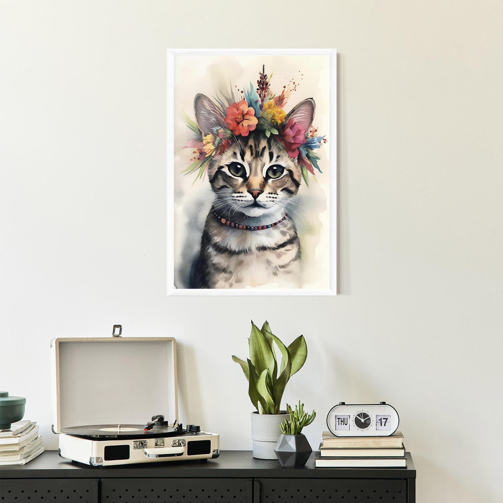 Poster Înrămat Flower Cat Art mockup 2
