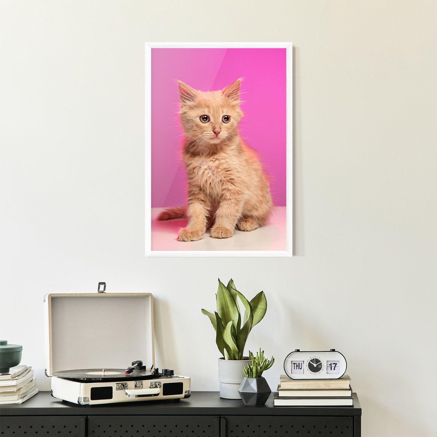 Orange Cat On Pink mockup 2