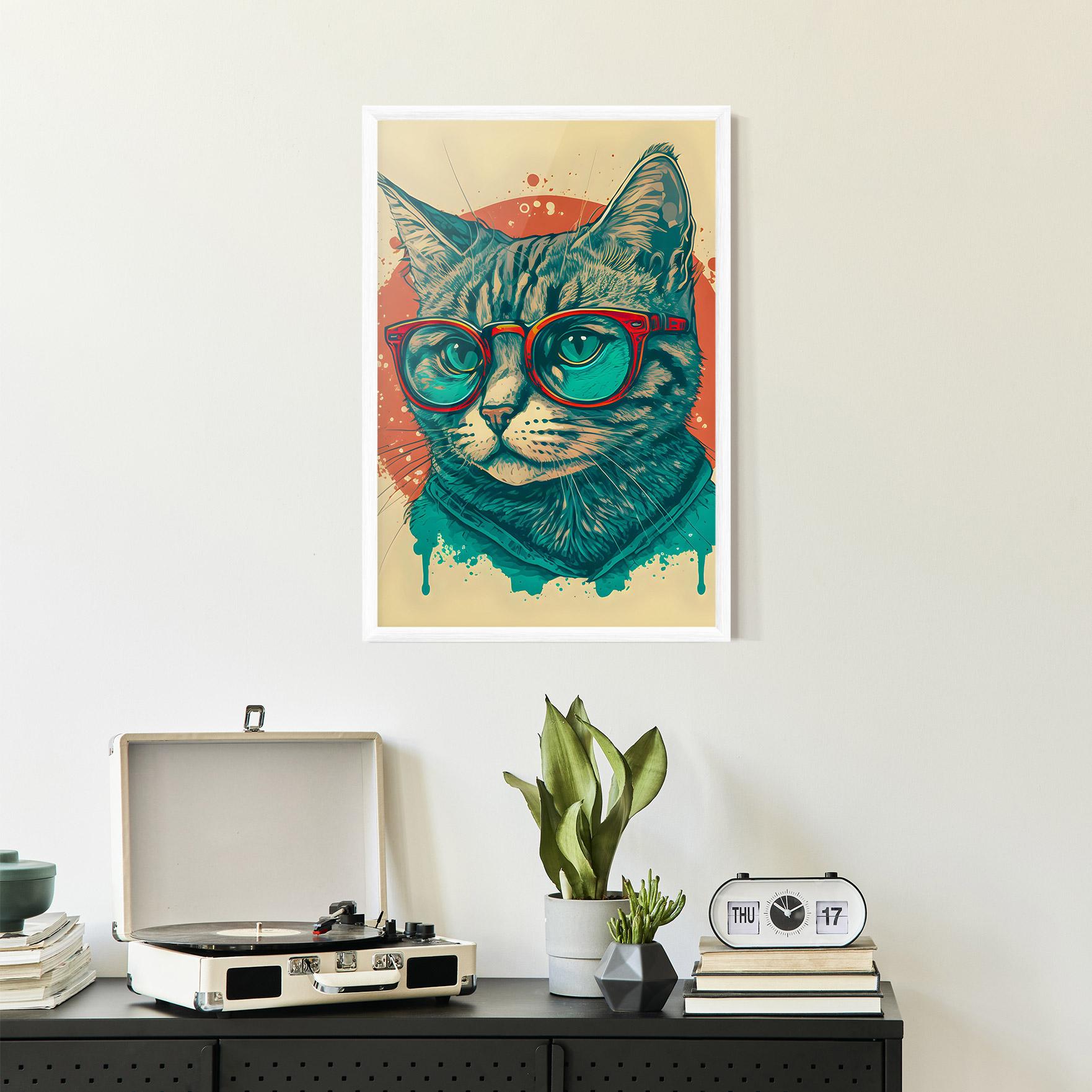 Poster Înrămat Red Glasses Cat mockup 2