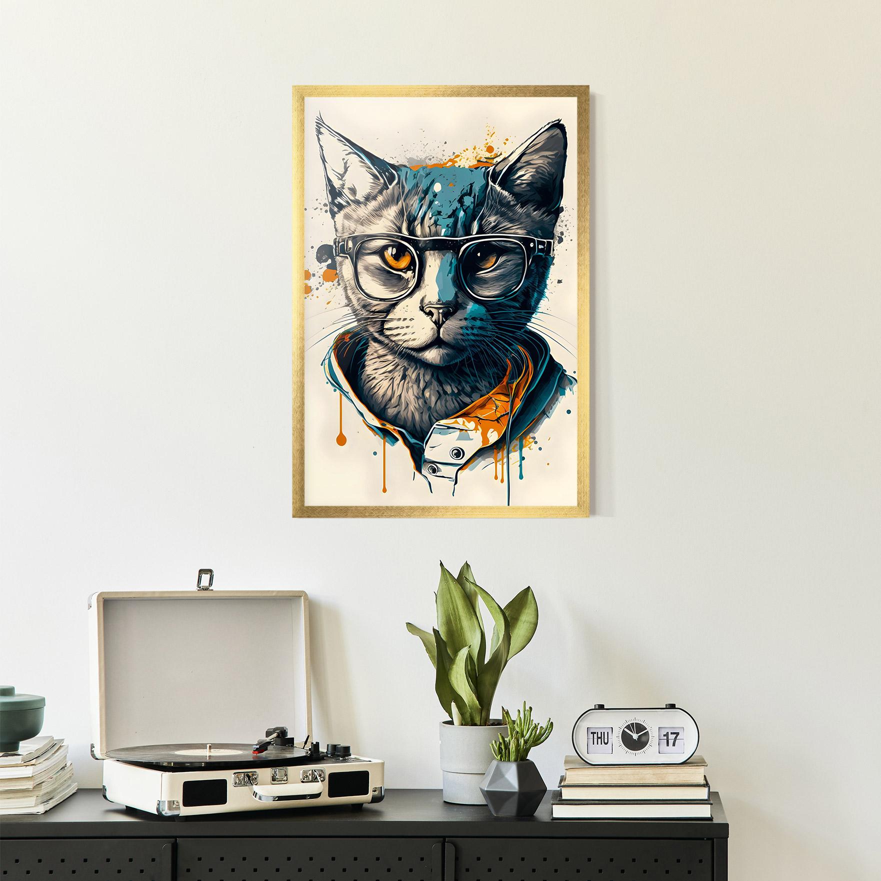 Poster Înrămat Cat Glasses Art mockup 2