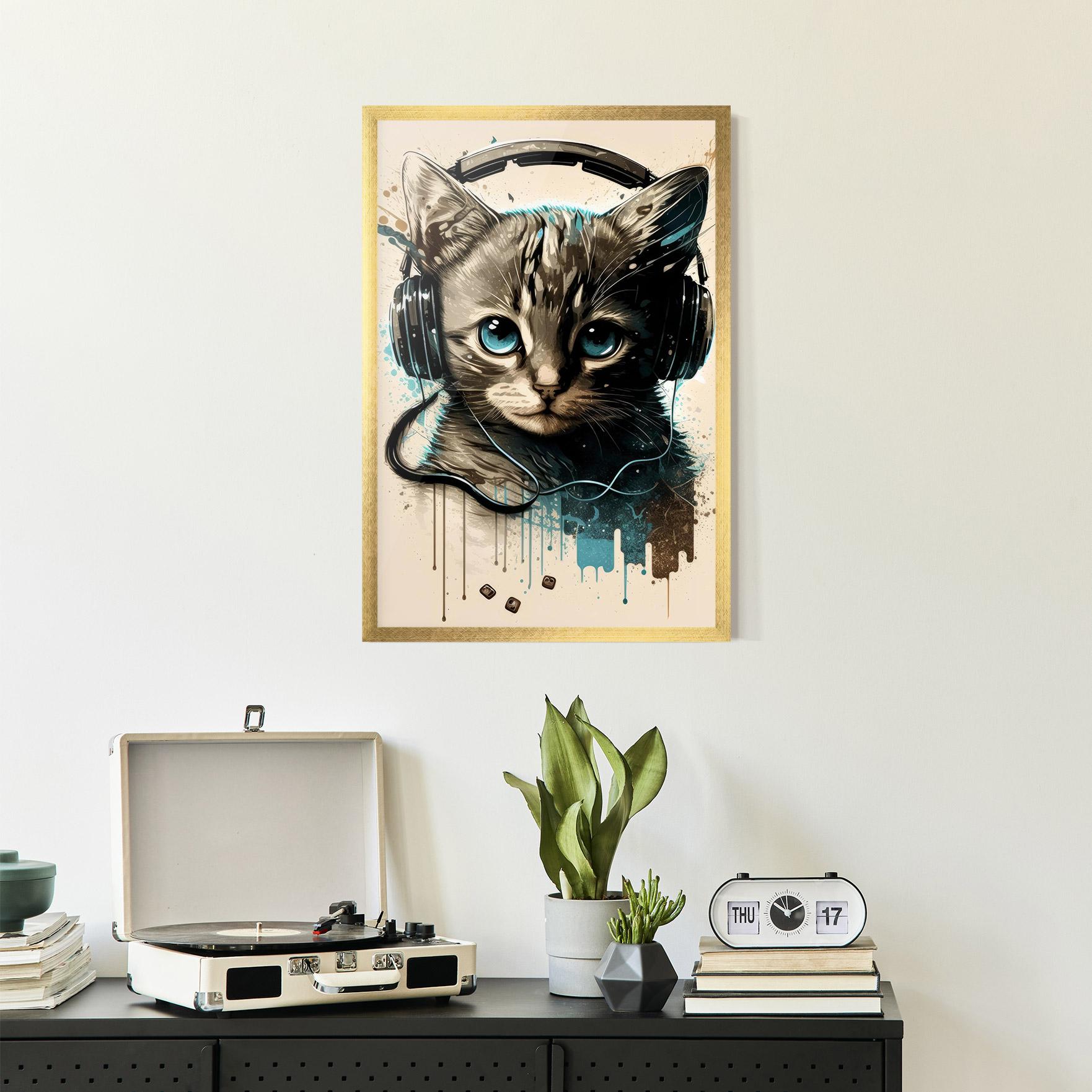 Poster Înrămat Headphones Cute Cat mockup 2