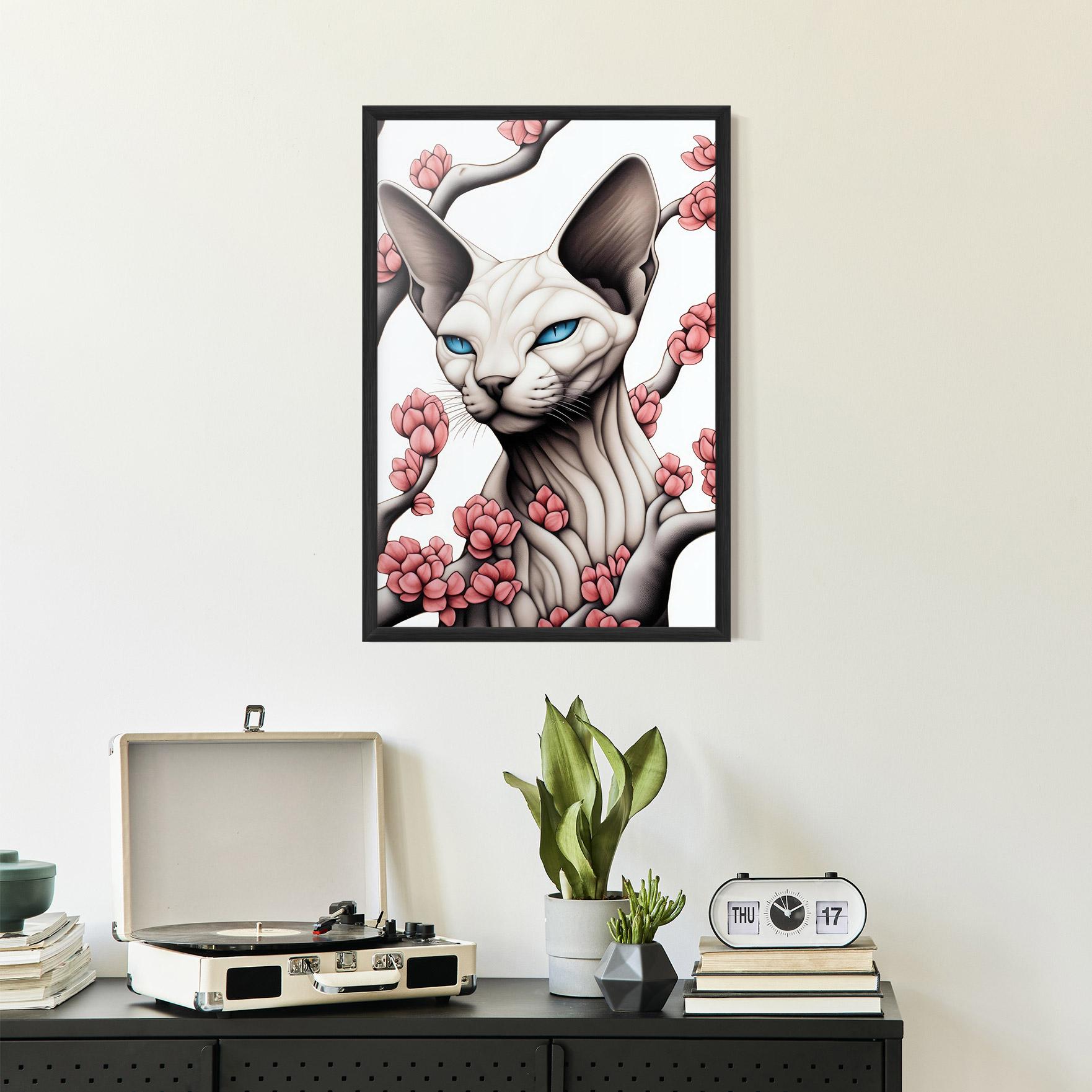 Poster Înrămat Blue Eyes Cat Drawing mockup 2