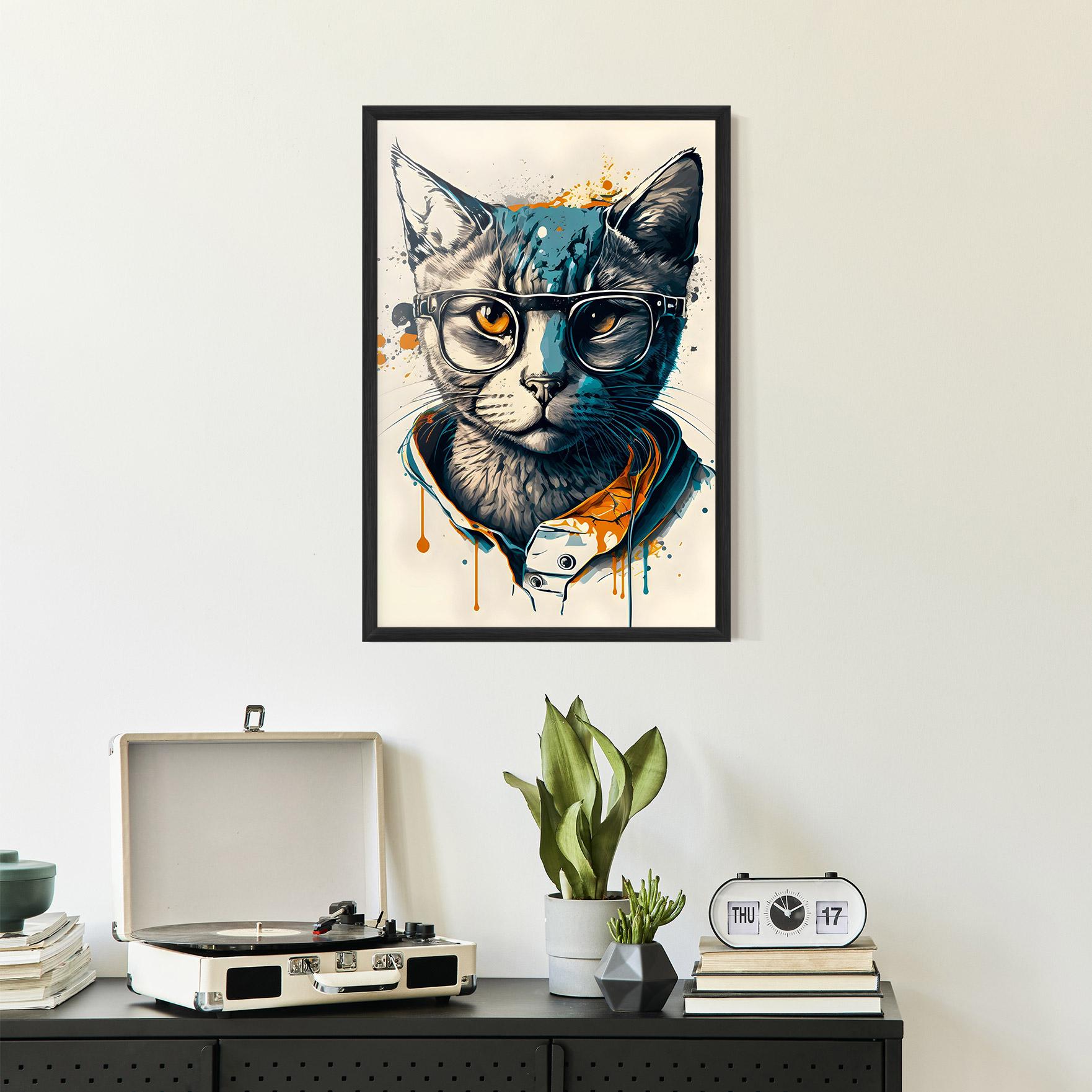 Poster Înrămat Cat Glasses Art mockup 2