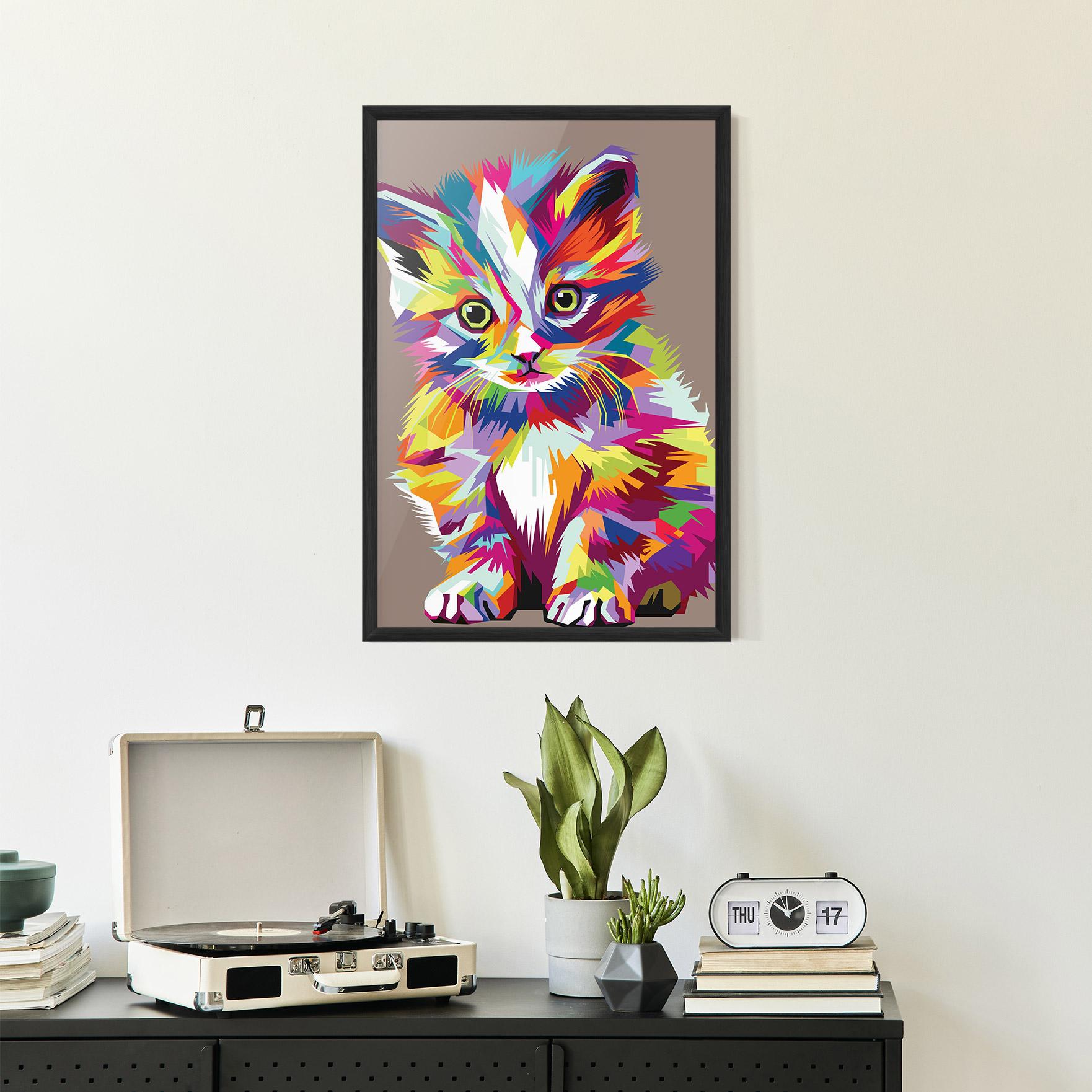 Poster Înrămat Colorful Cat mockup 2