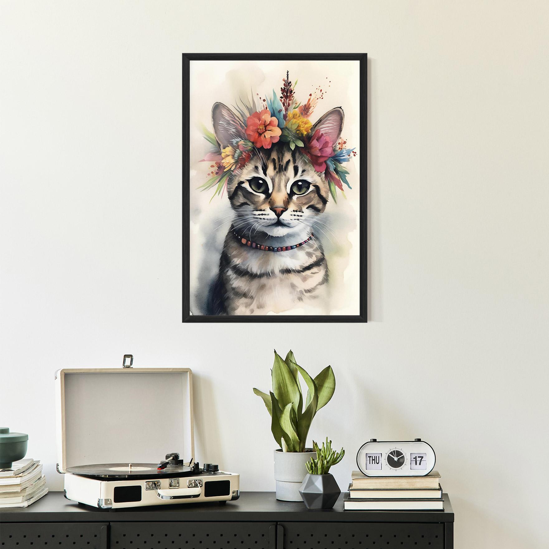 Poster Înrămat Flower Cat Art mockup 2