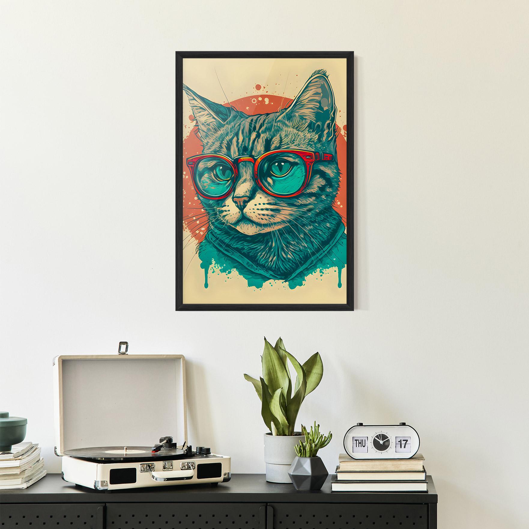 Poster Înrămat Red Glasses Cat mockup 2
