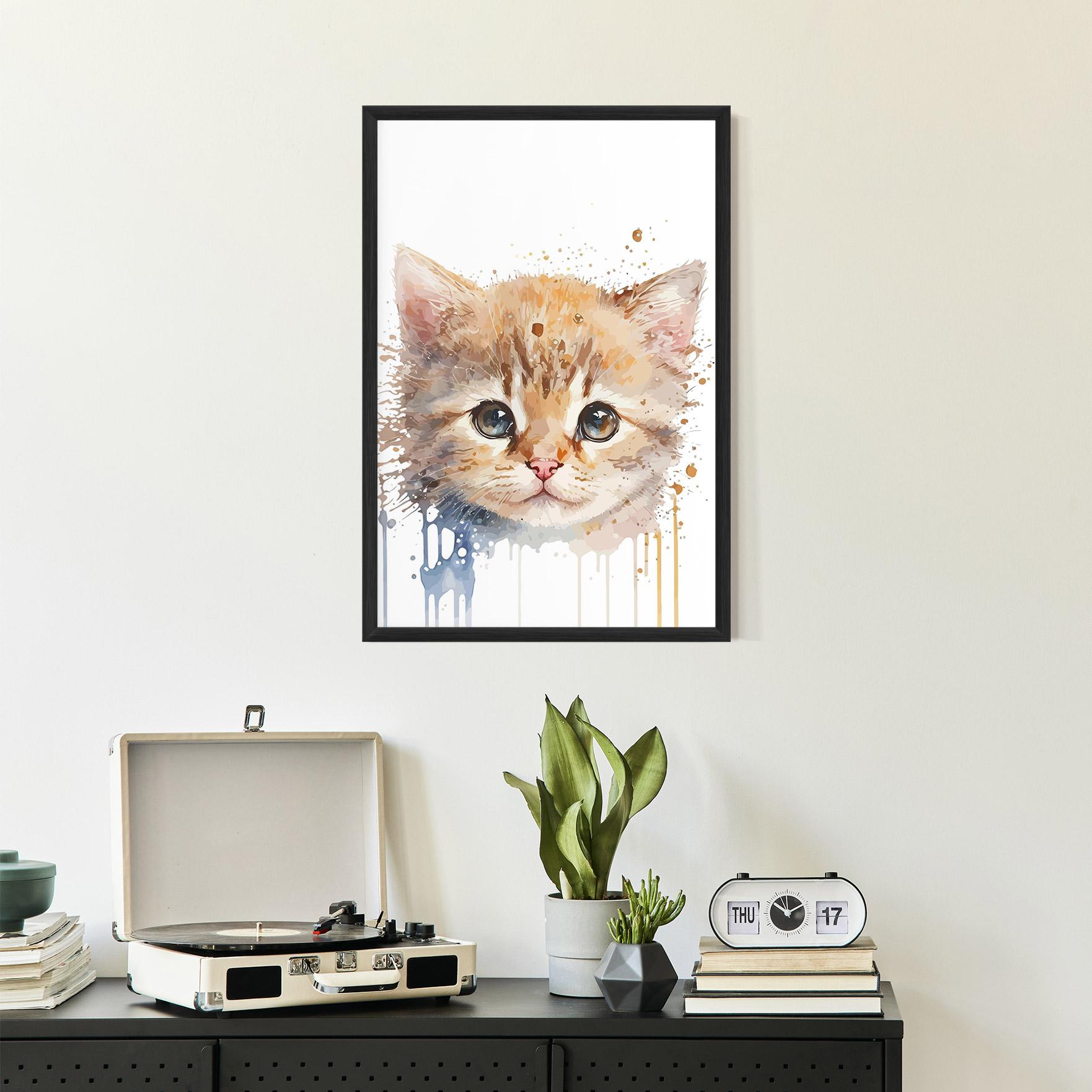 Poster Înrămat Watercolor Animal Cat mockup 2