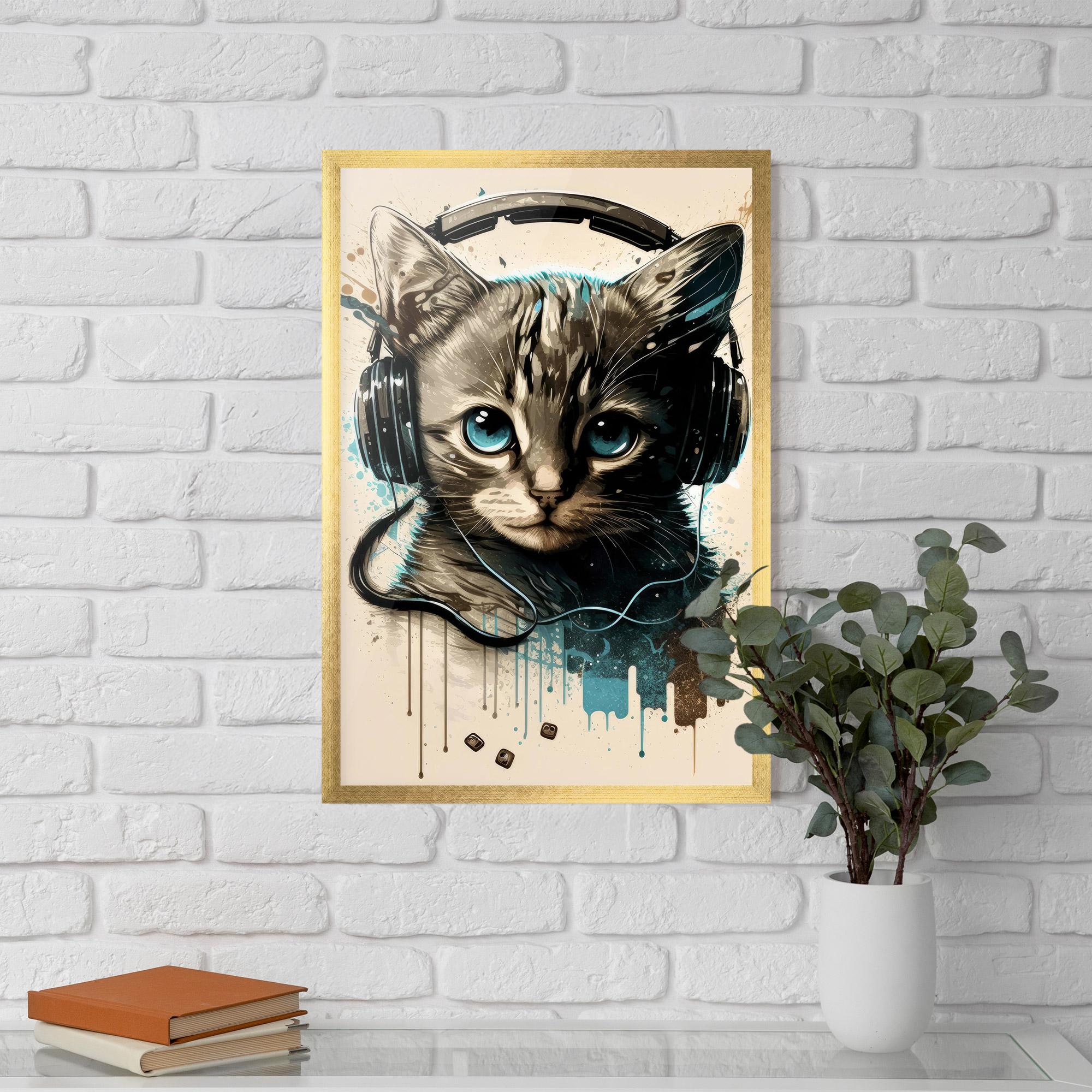 Poster Înrămat Headphones Cute Cat mockup 5