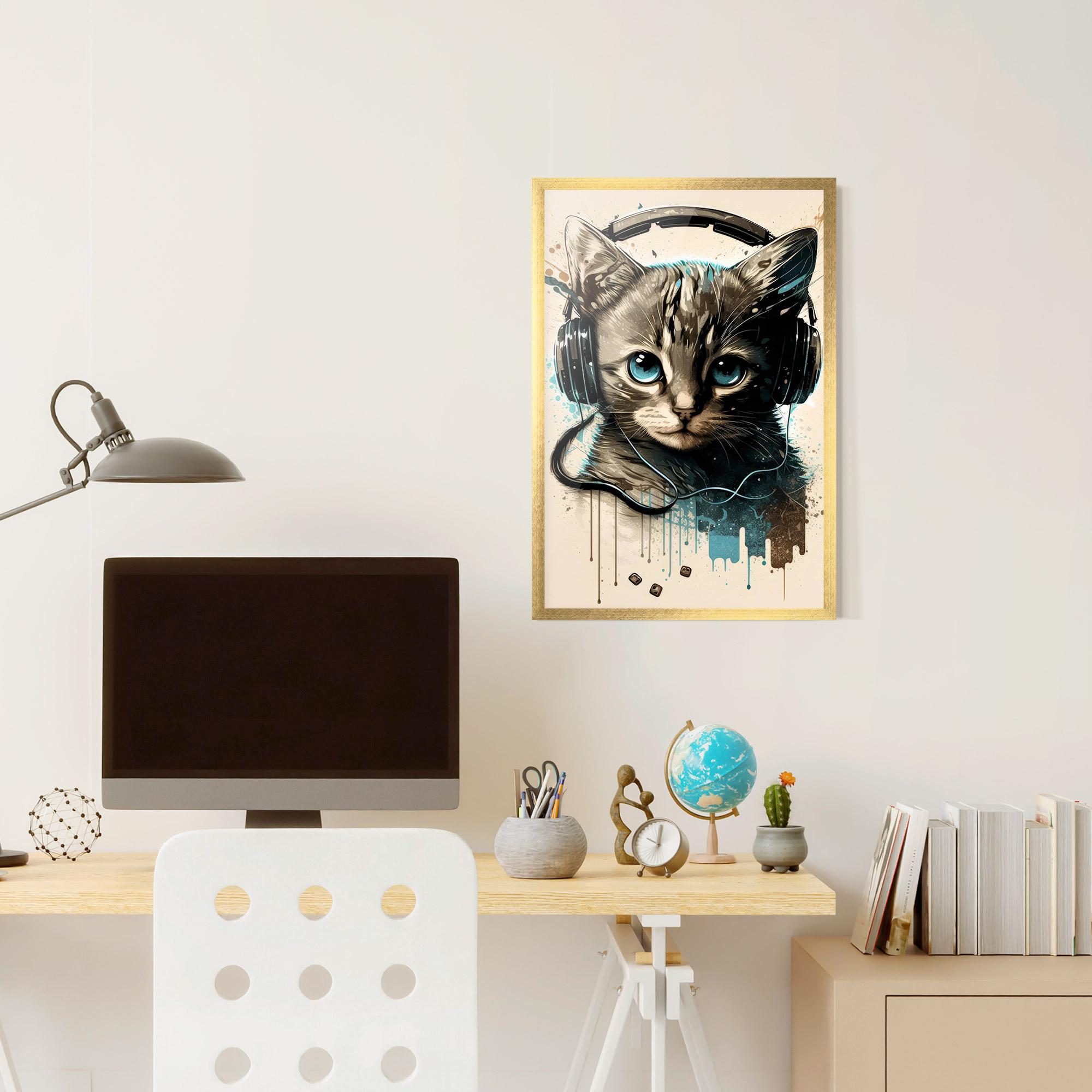 Poster Înrămat Headphones Cute Cat mockup 6