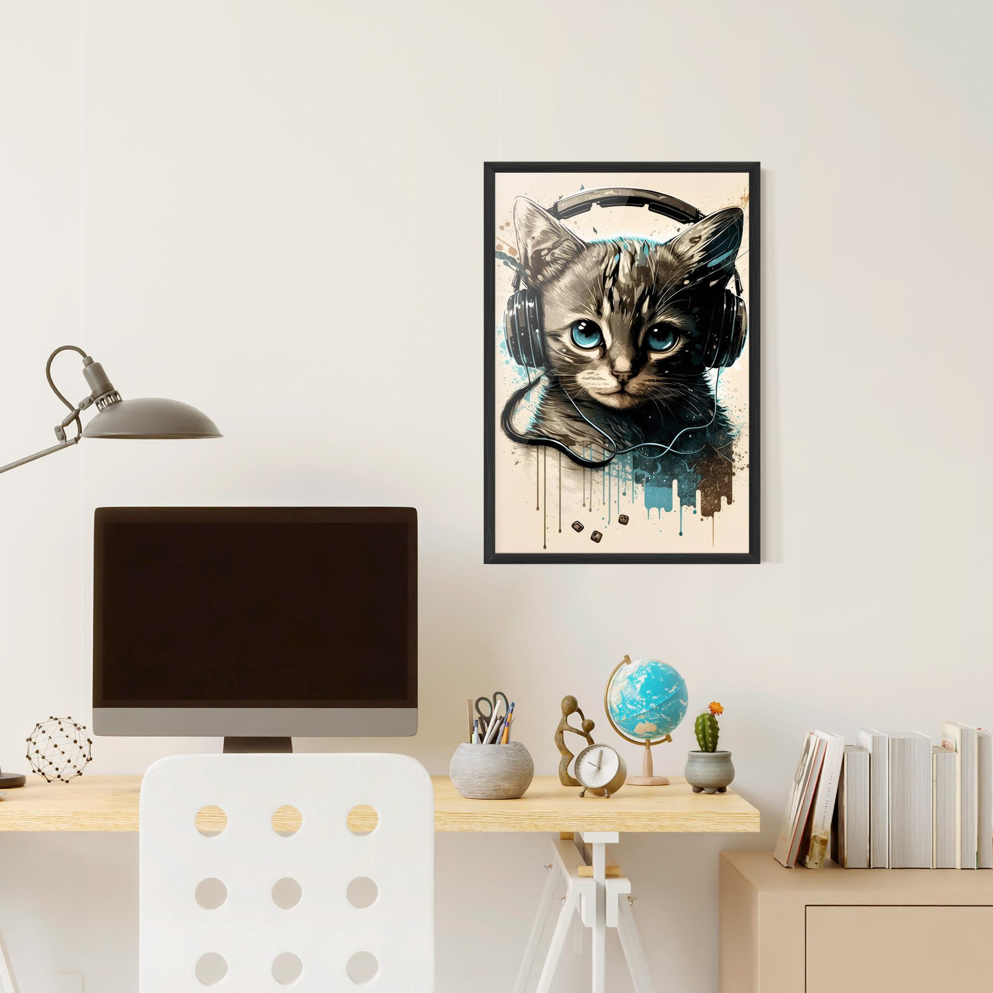 Poster Înrămat Headphones Cute Cat mockup 6