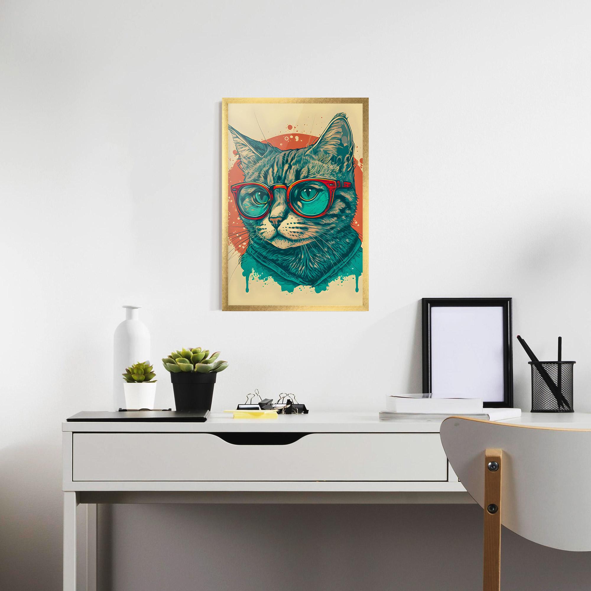 Poster Înrămat Red Glasses Cat mockup 7