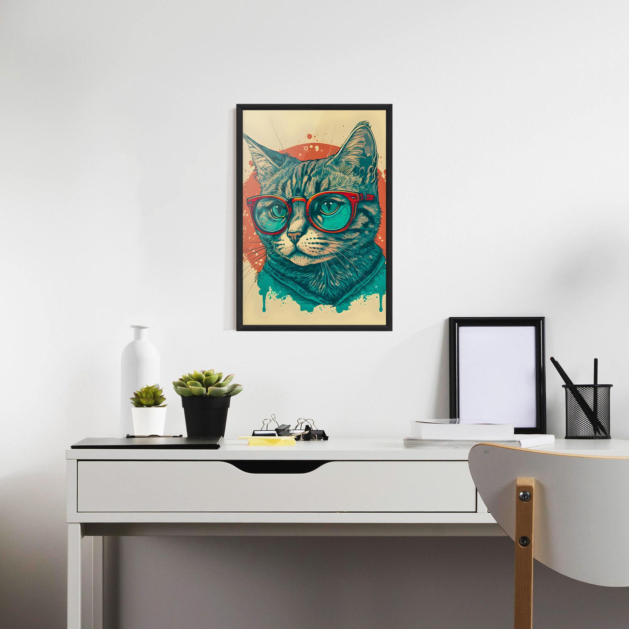 Poster Înrămat Red Glasses Cat mockup 7