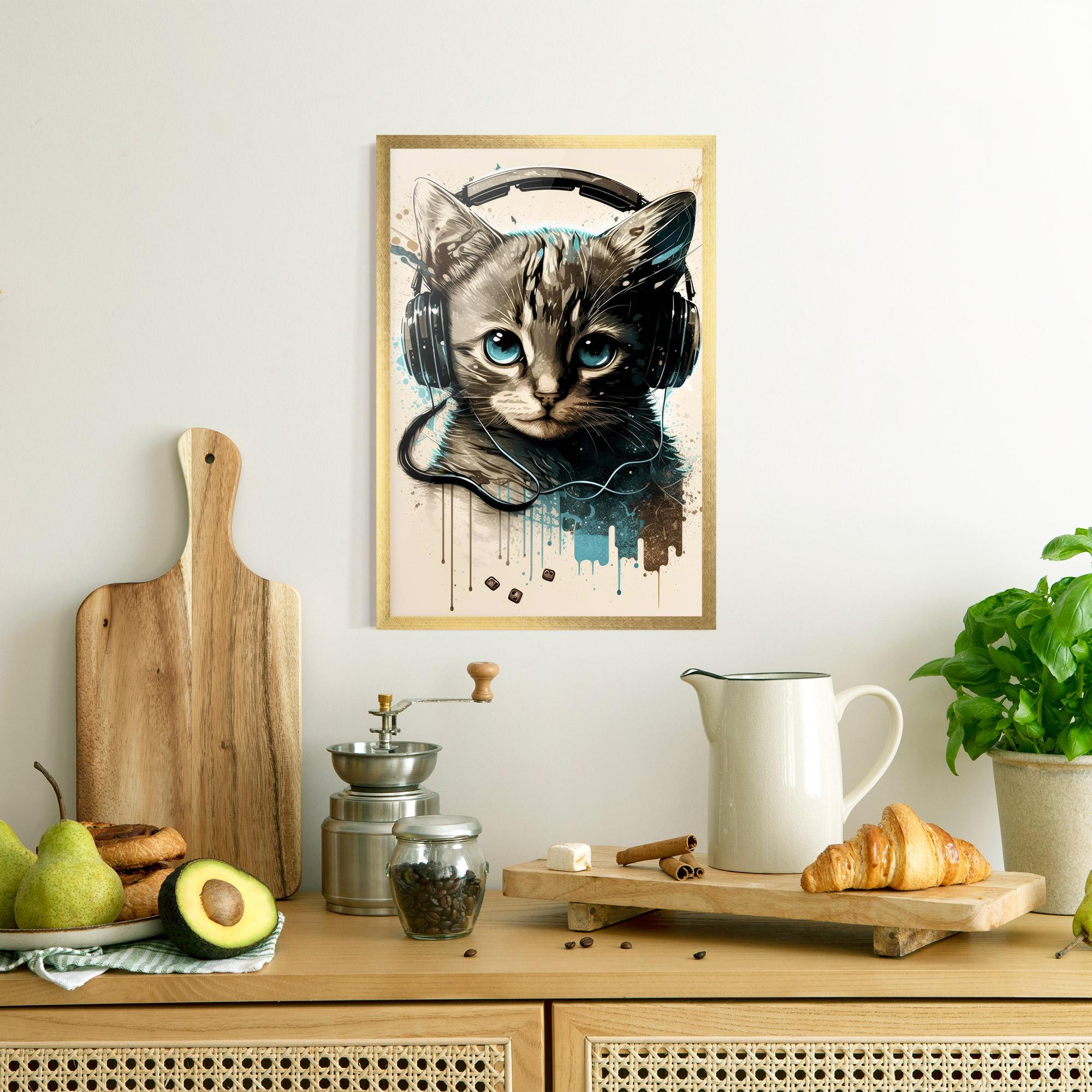 Poster Înrămat Headphones Cute Cat mockup 8