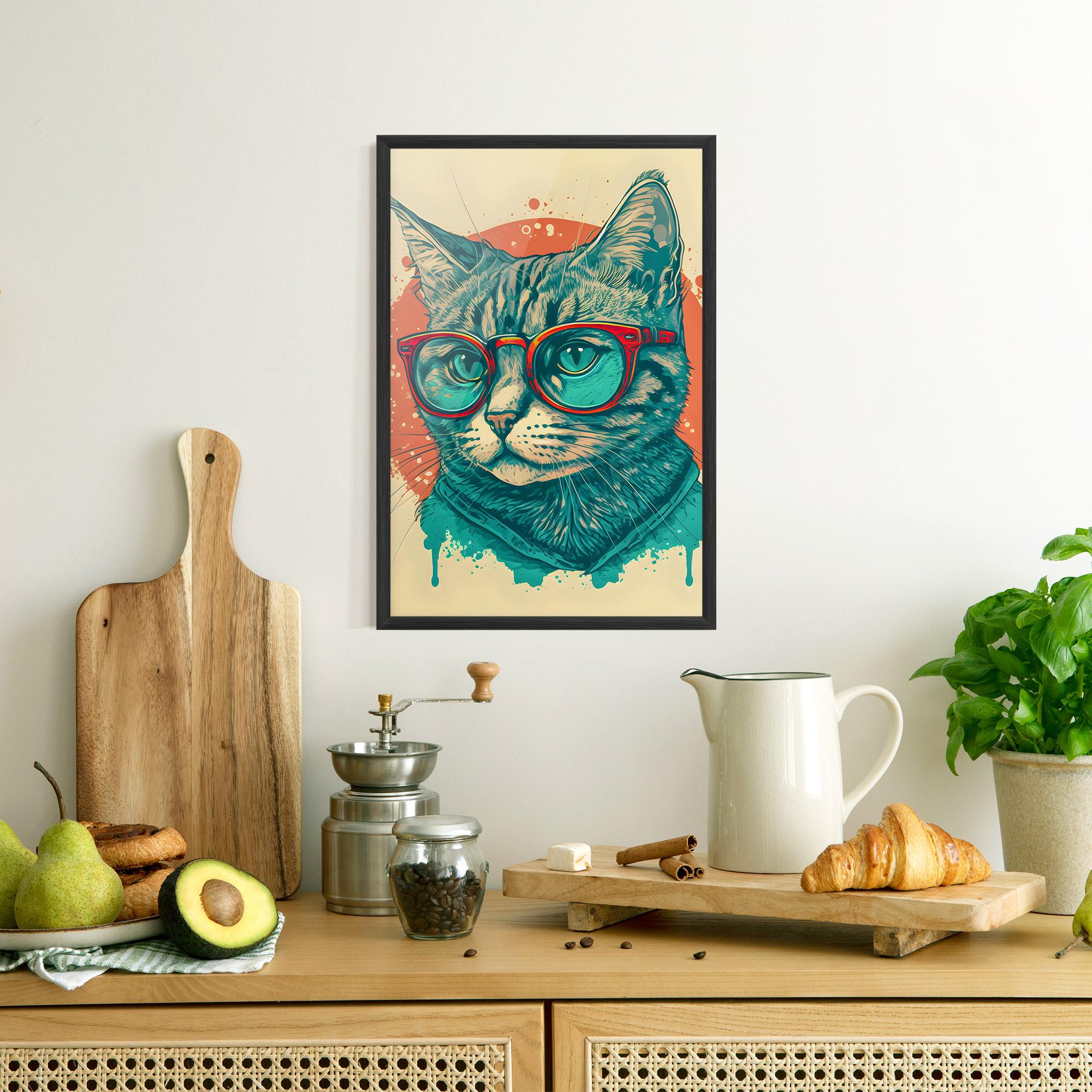 Poster Înrămat Red Glasses Cat mockup 8