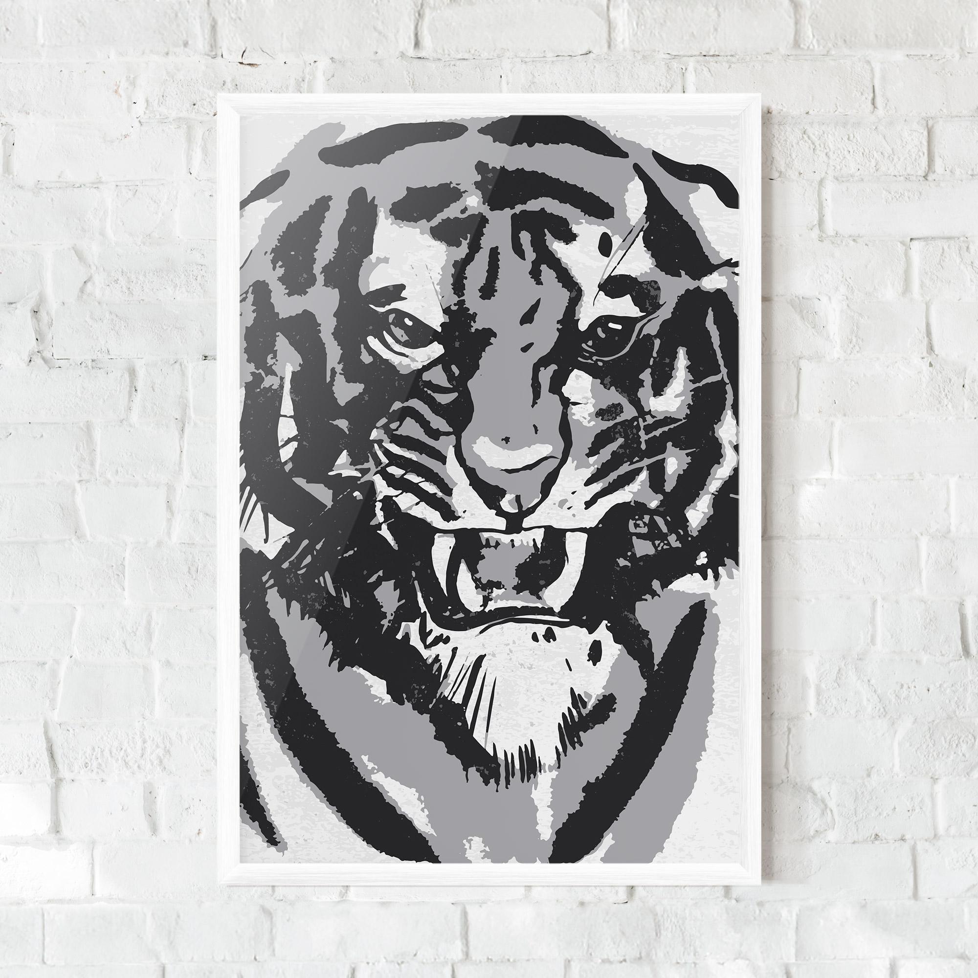 Poster Înrămat Grey Tiger Head mockup 0