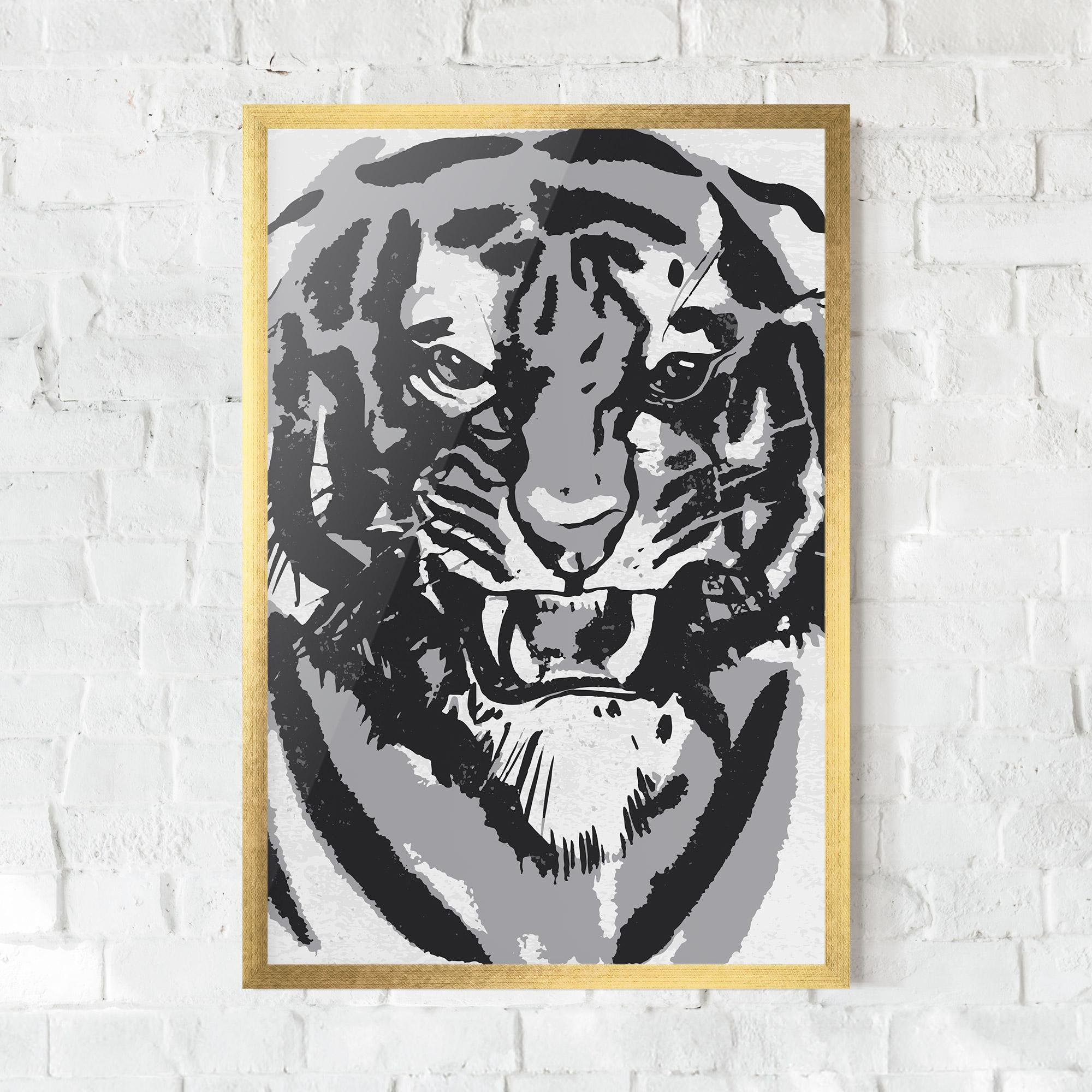 Poster Înrămat Grey Tiger Head mockup 0
