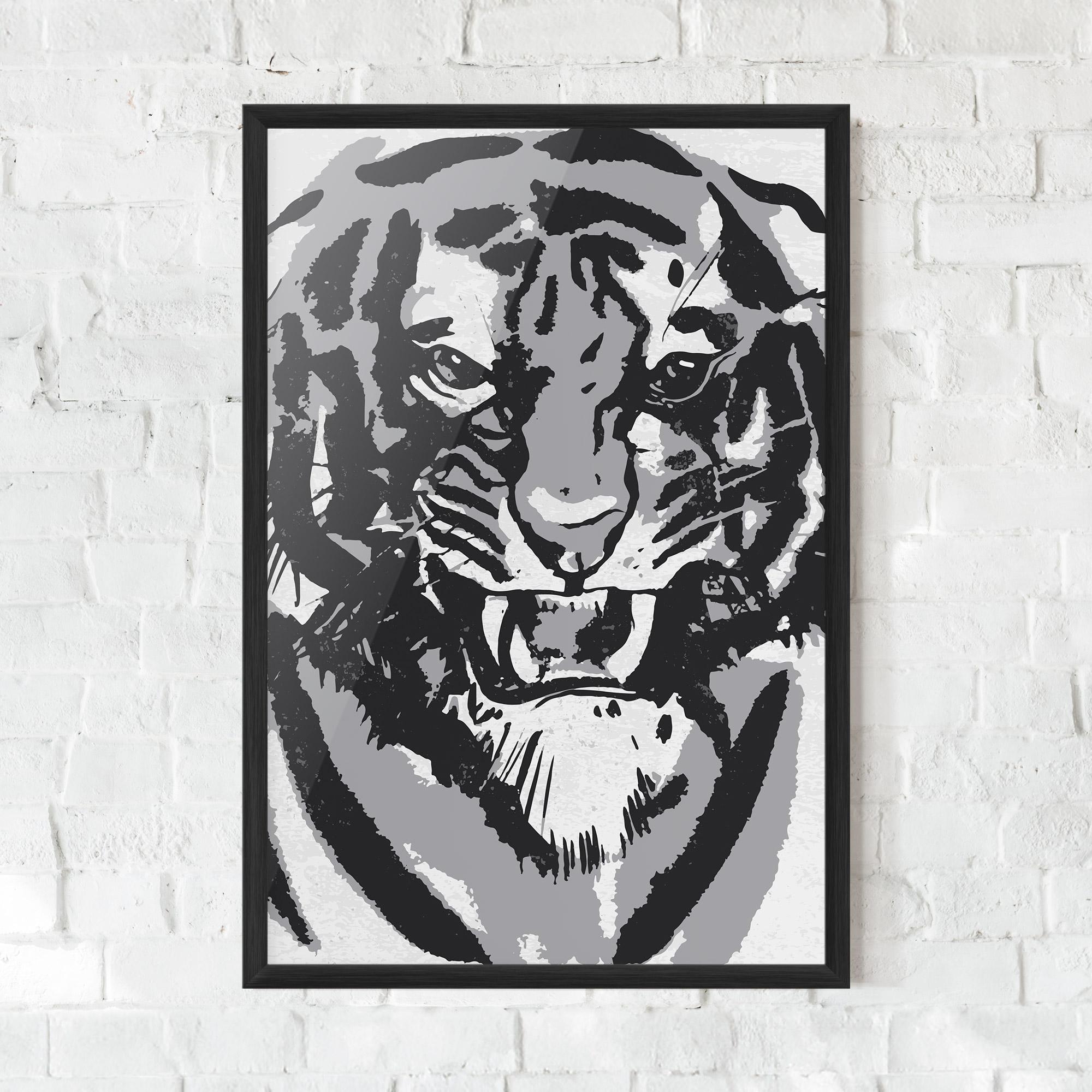 Poster Înrămat Grey Tiger Head mockup 0