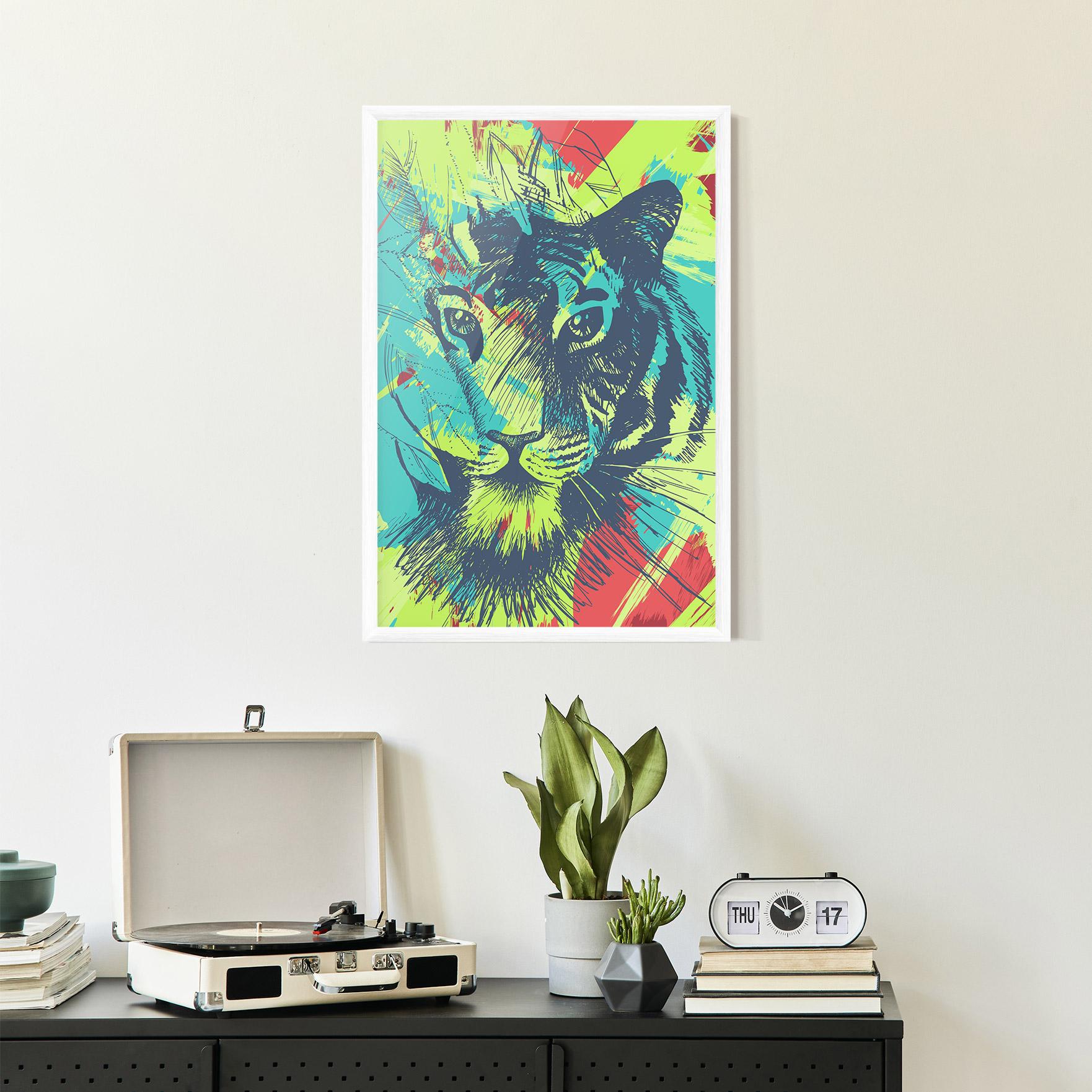 Poster Înrămat Blue Green Tiger mockup 2