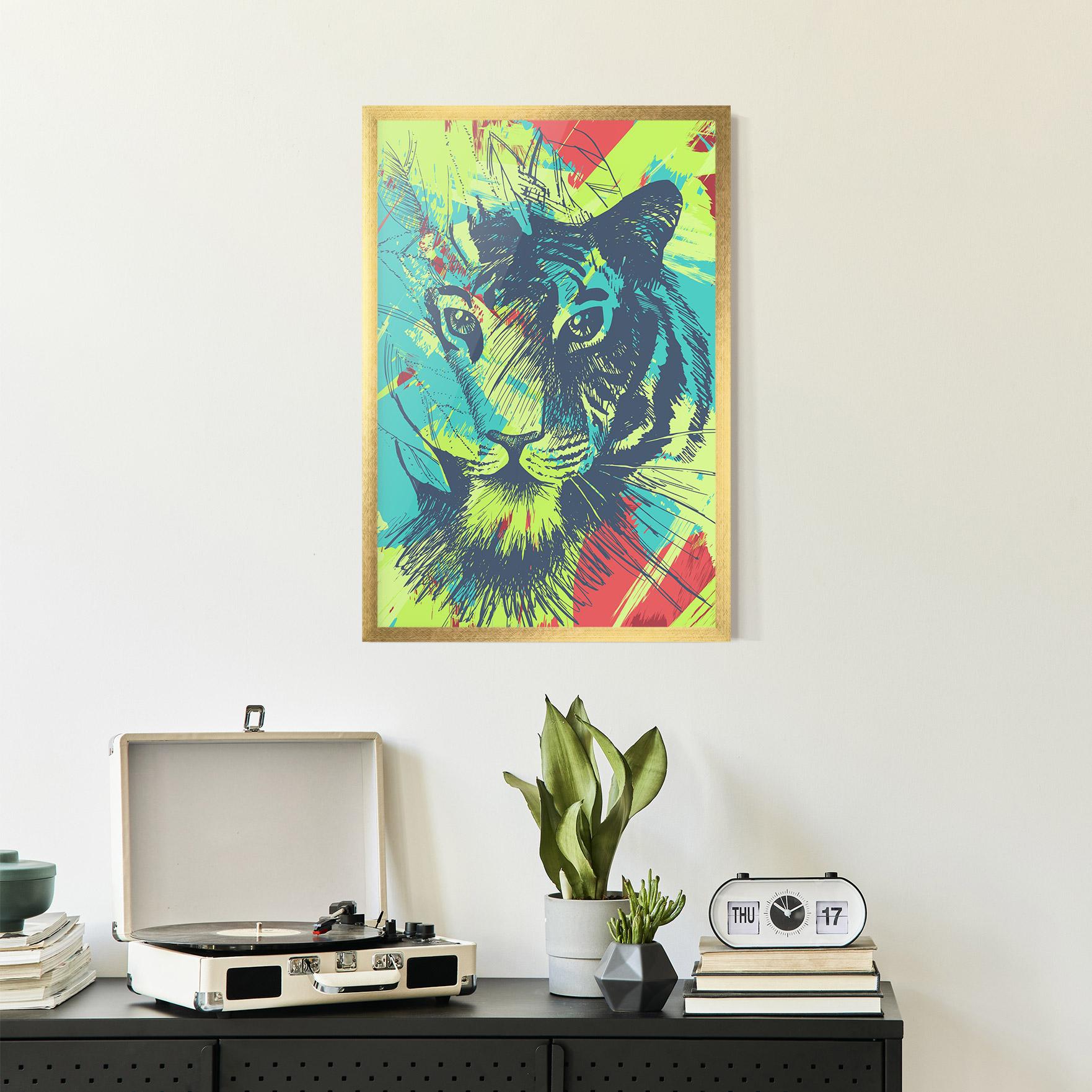 Poster Înrămat Blue Green Tiger mockup 2