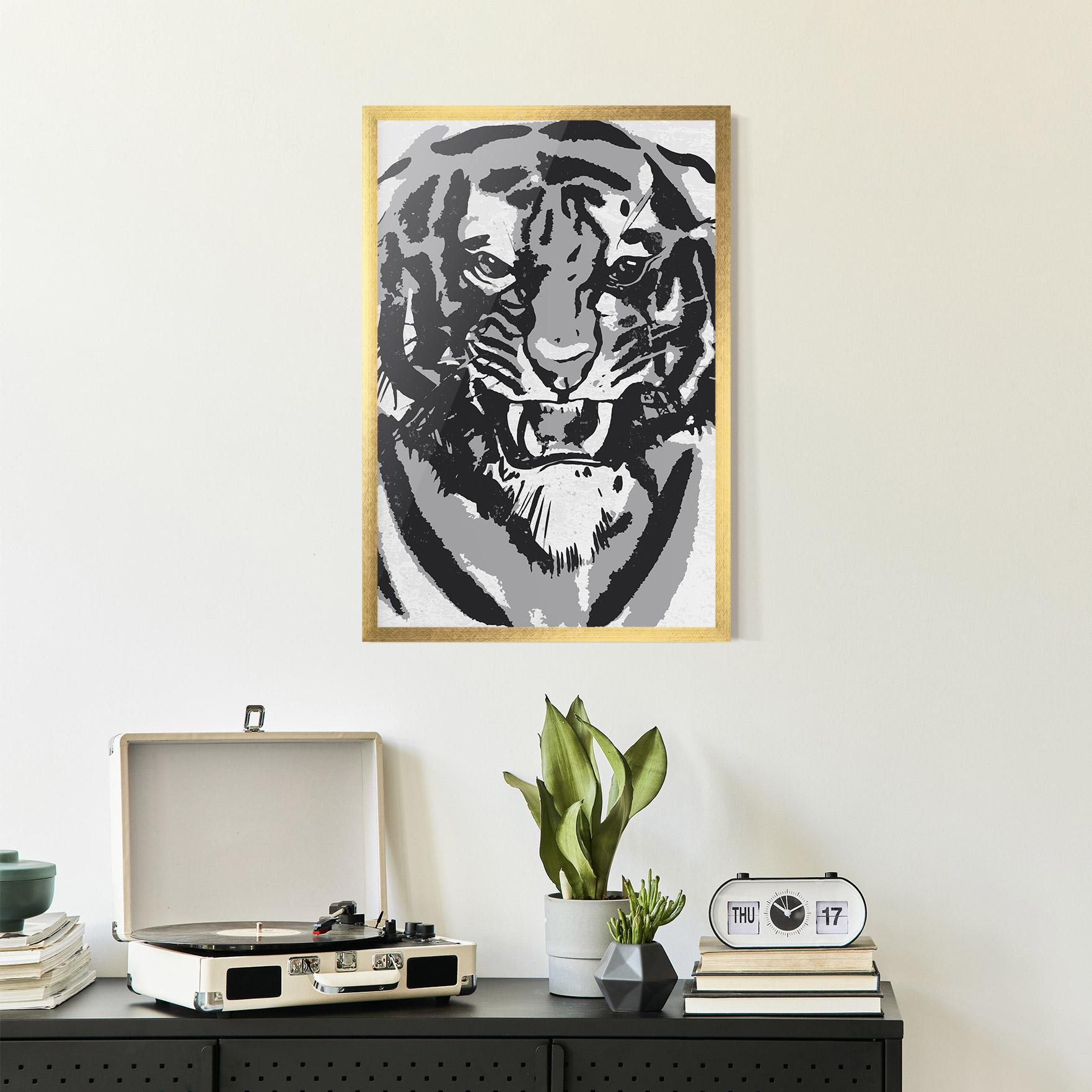 Poster Înrămat Grey Tiger Head mockup 2