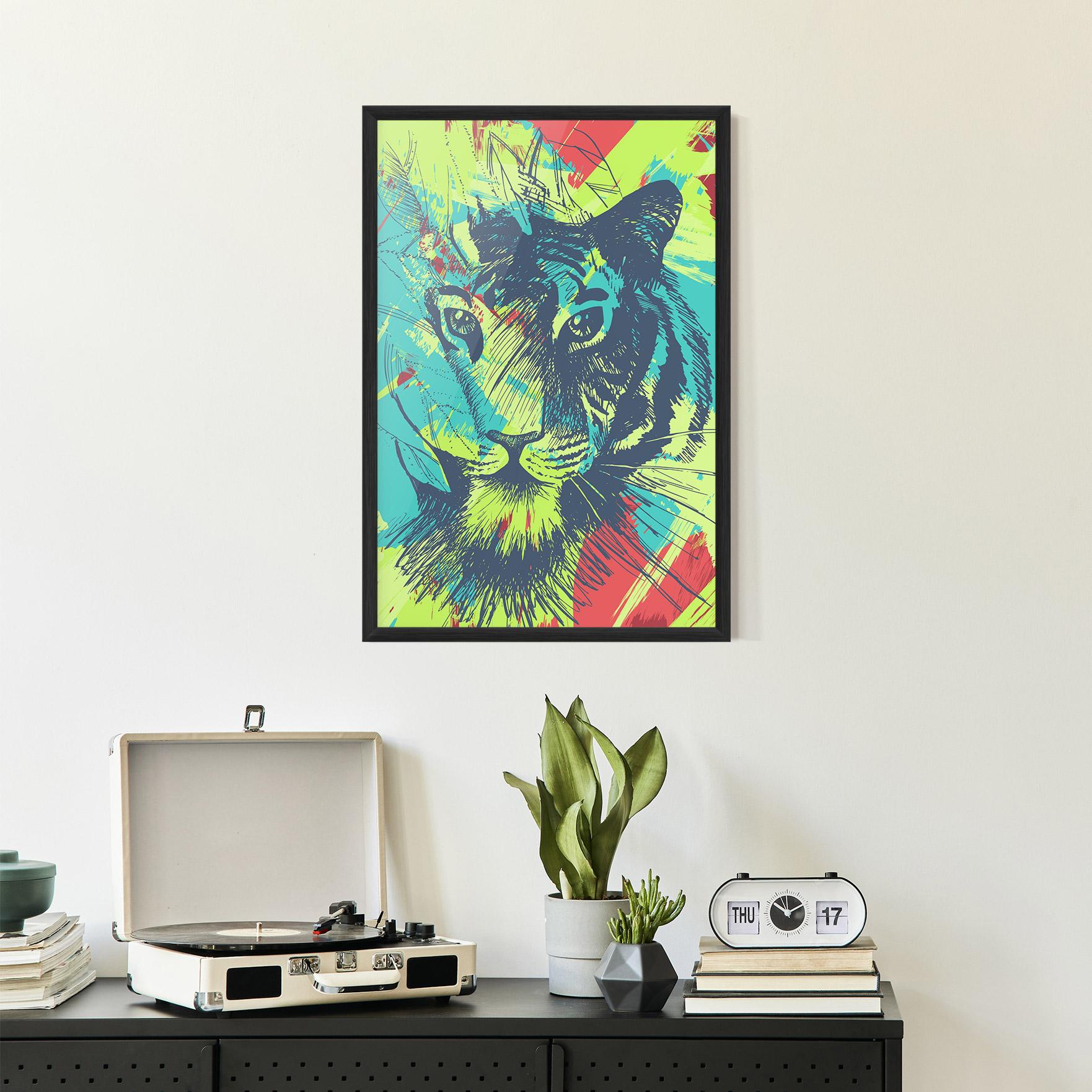 Poster Înrămat Blue Green Tiger mockup 2