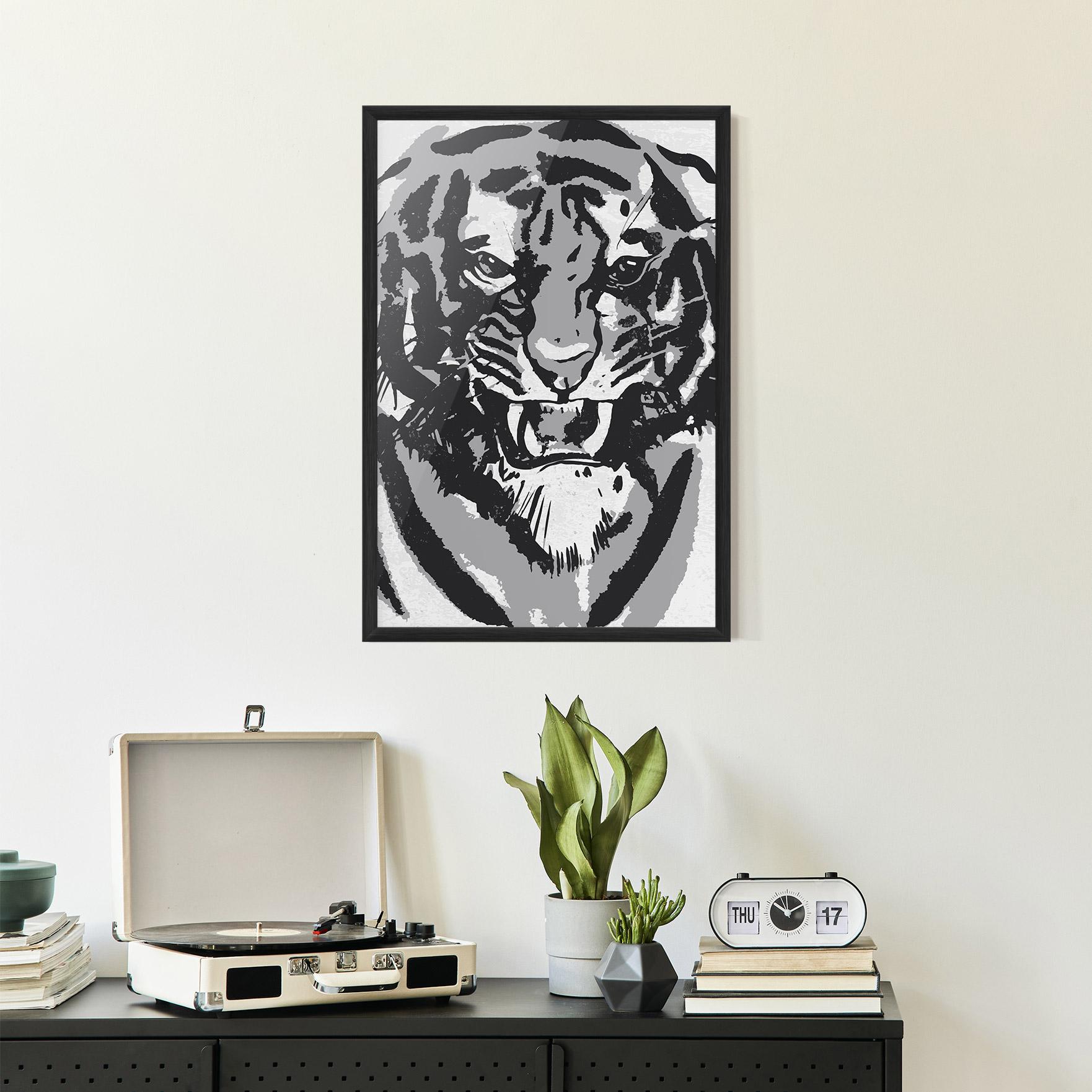 Poster Înrămat Grey Tiger Head mockup 2