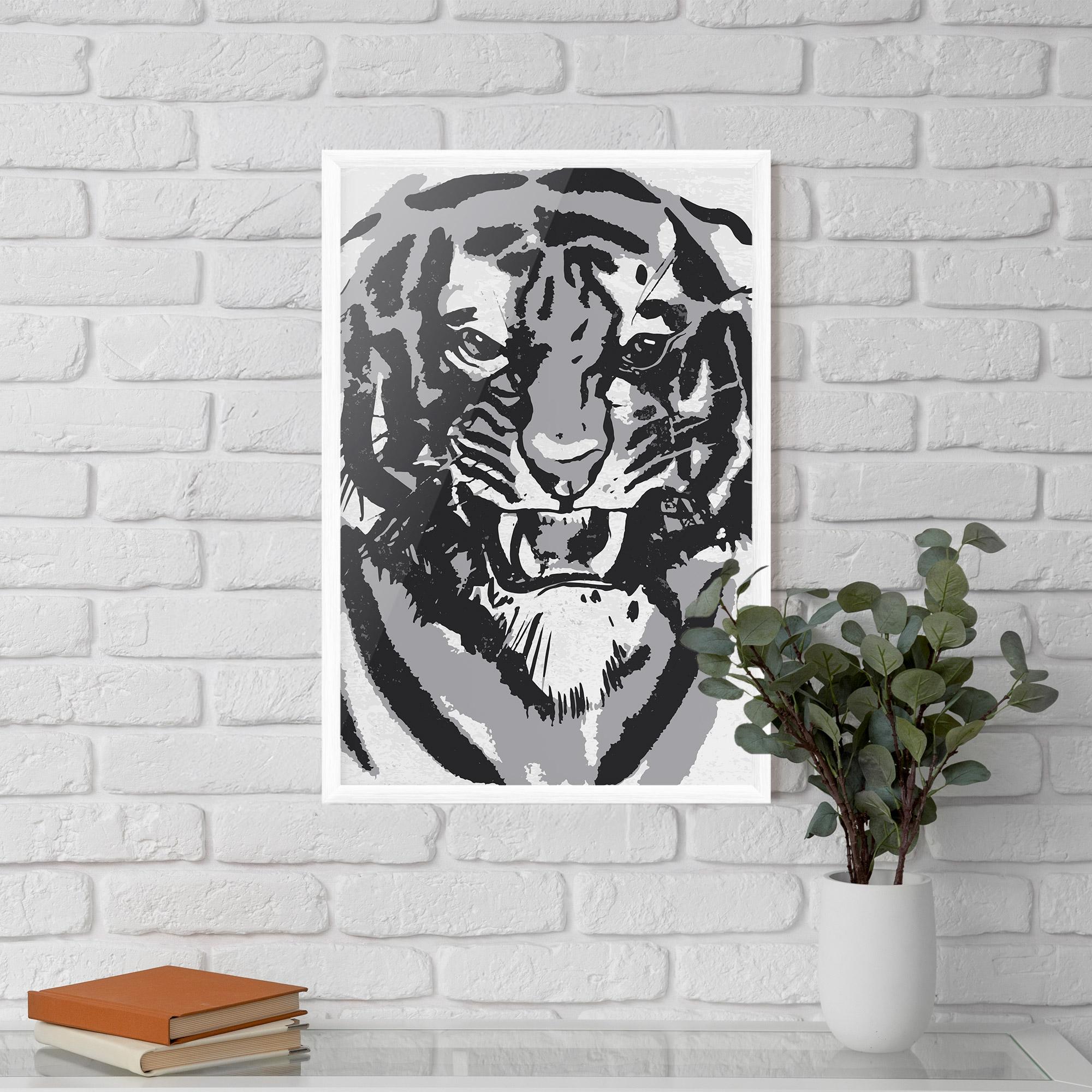 Poster Înrămat Grey Tiger Head mockup 5