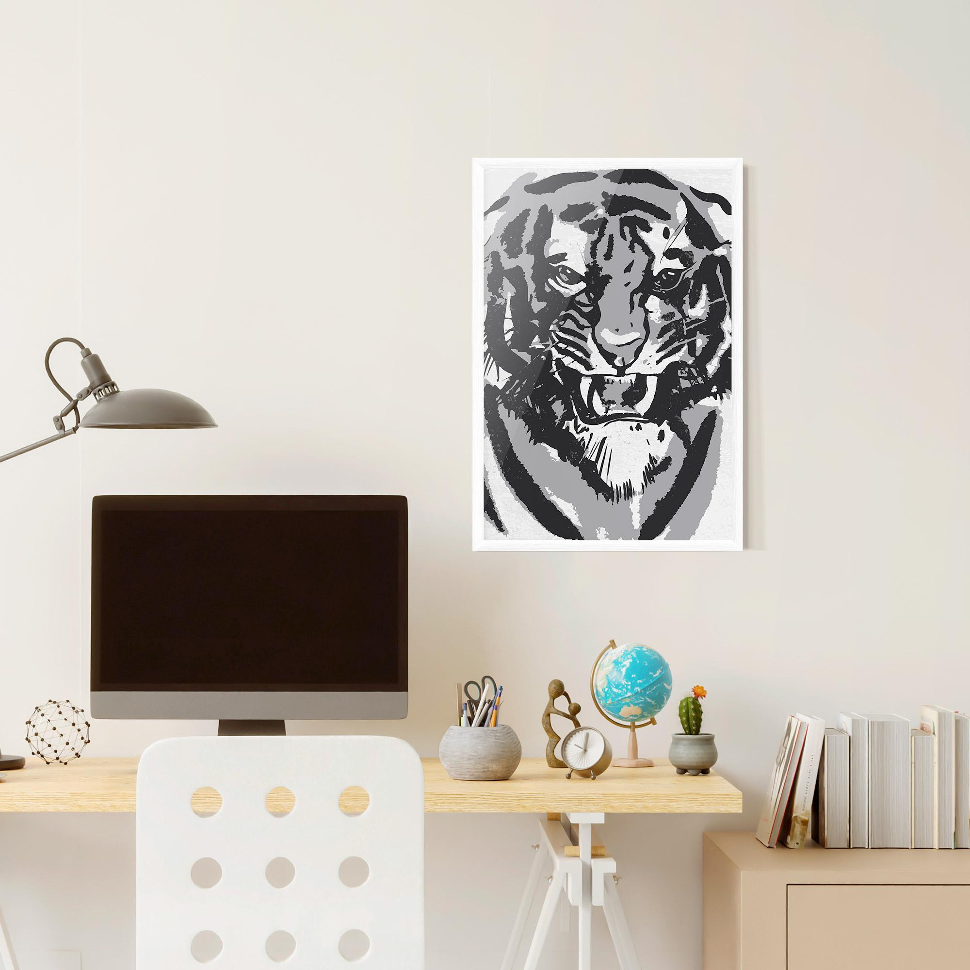 Poster Înrămat Grey Tiger Head mockup 6