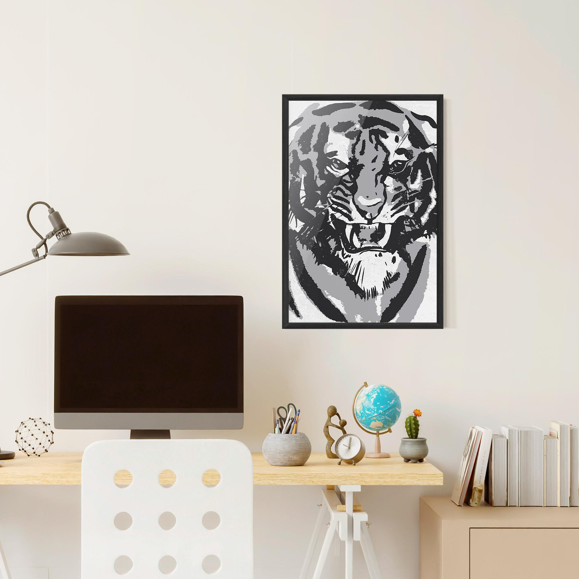 Poster Înrămat Grey Tiger Head mockup 6