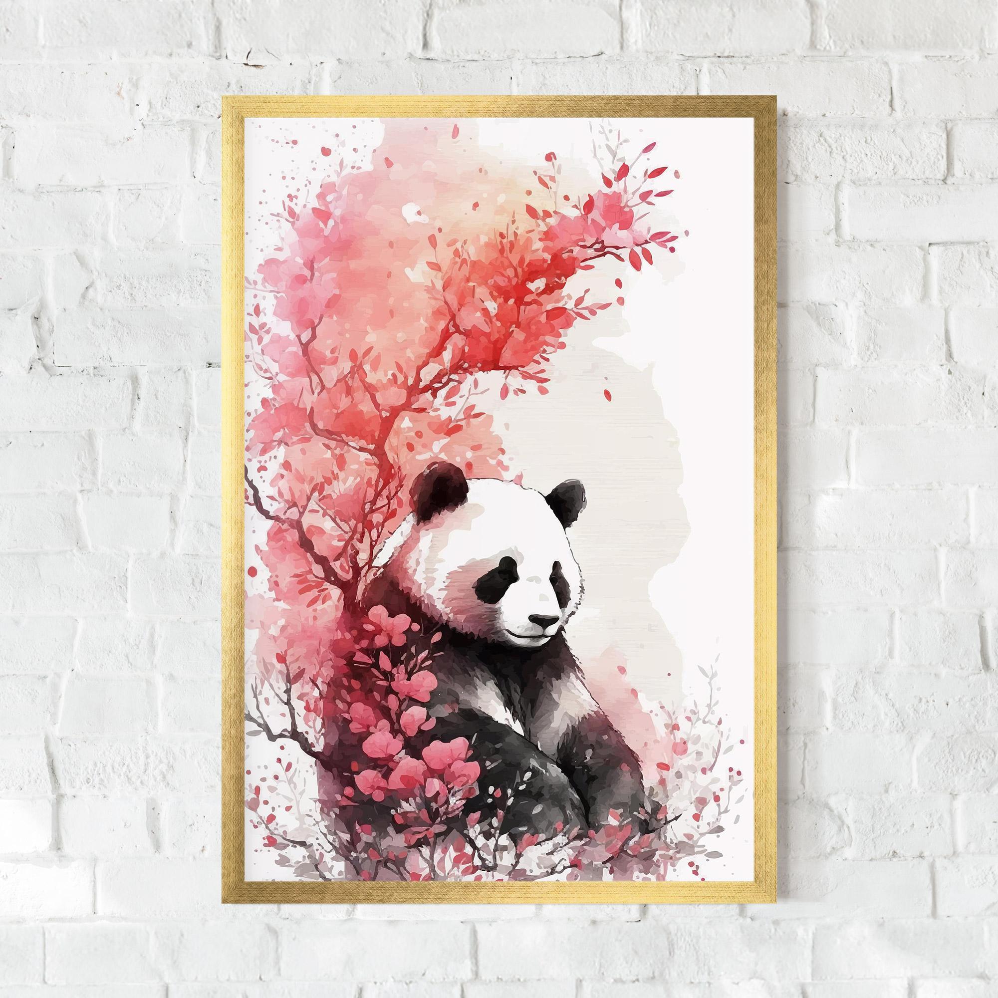 Poster Înrămat Pink Flower Panda mockup 0