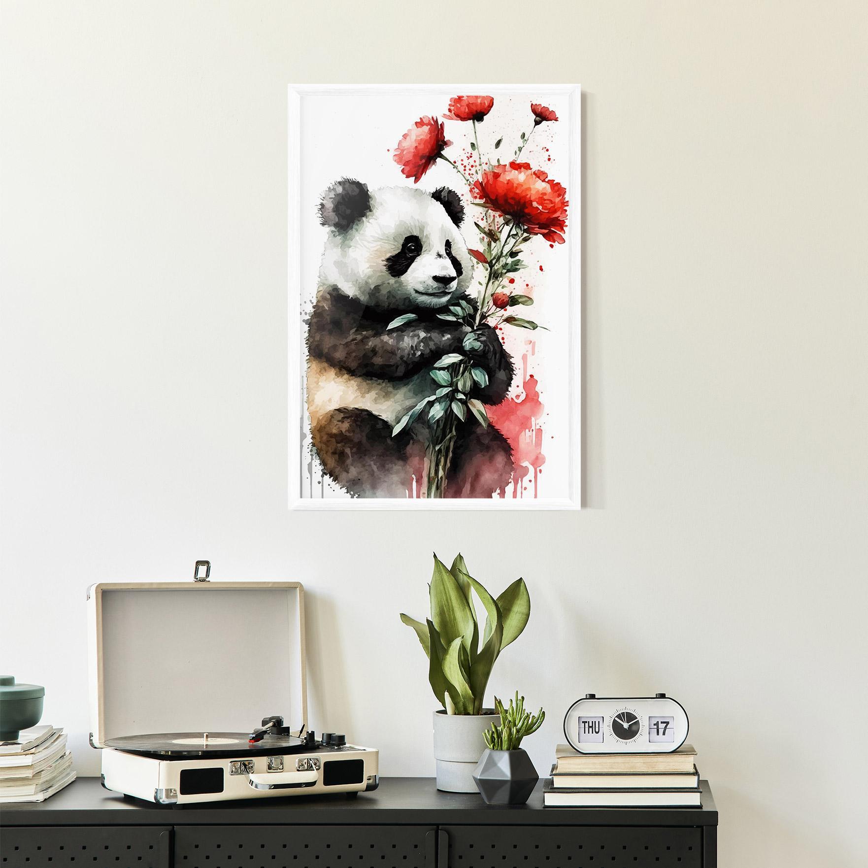 Poster Înrămat Red Flower Panda mockup 2