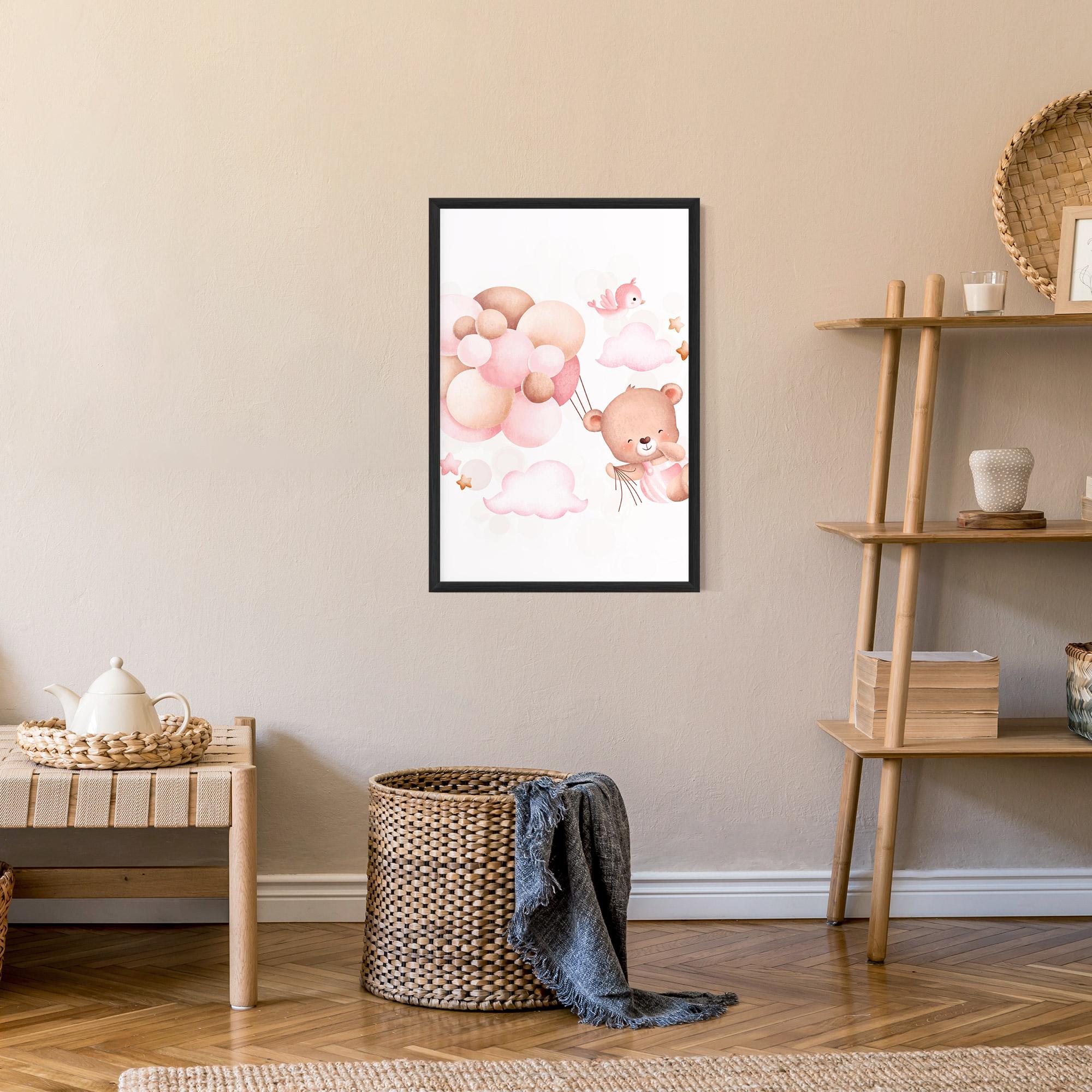 Poster Înrămat Pink Bear Balloons mockup 9